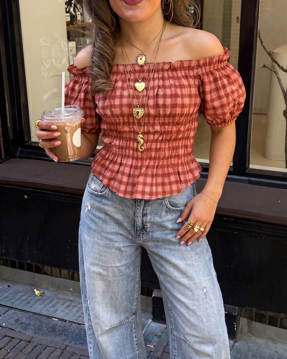 Lien Geruite Top | Red