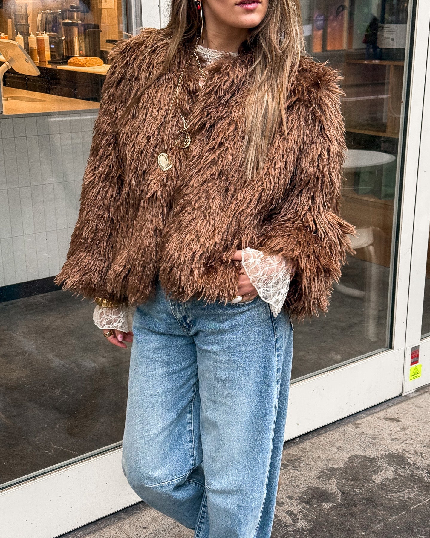 Anne Fluffy Jacket Brown