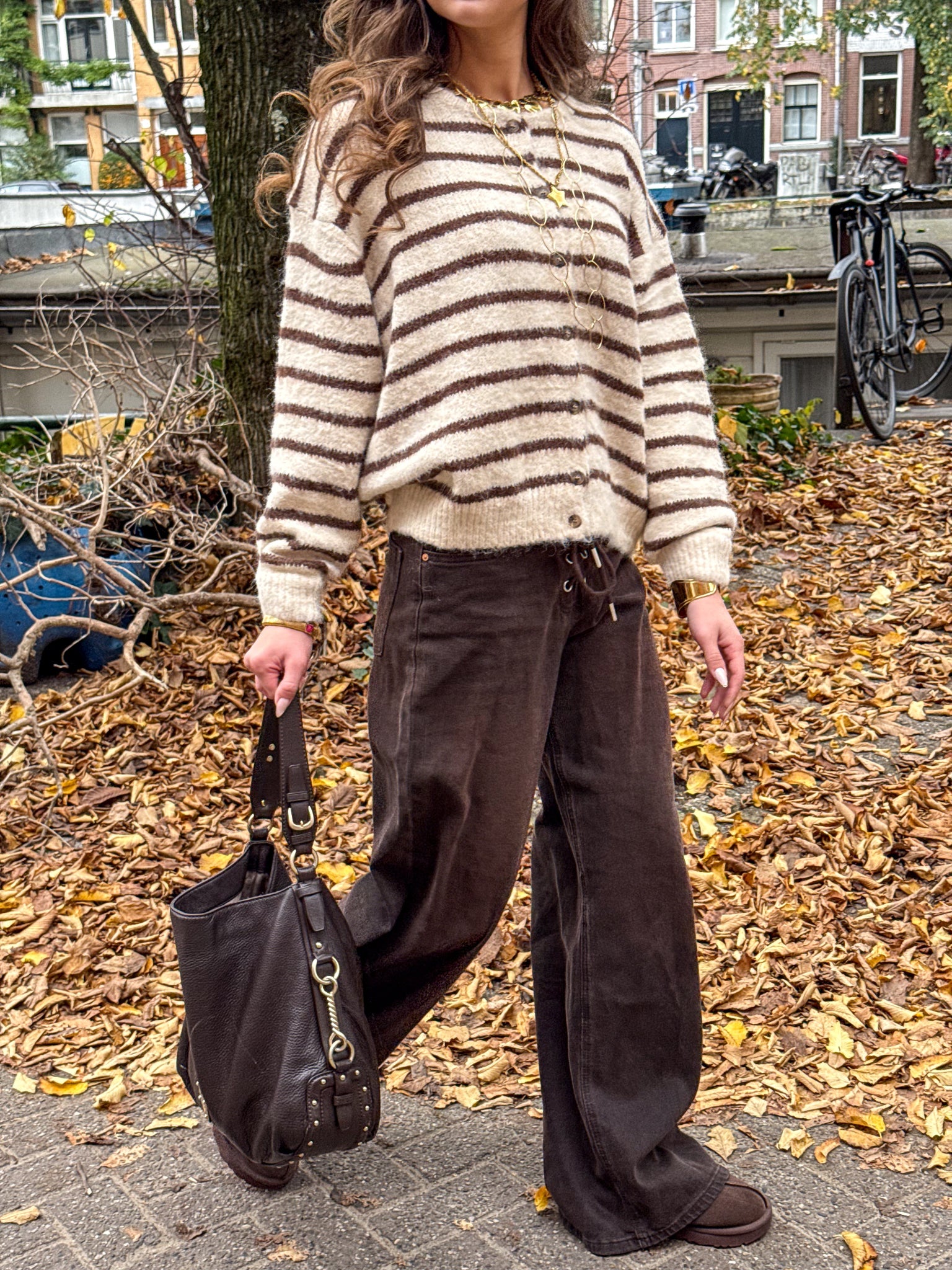 Aurora Vest Stripe Creme/Brown