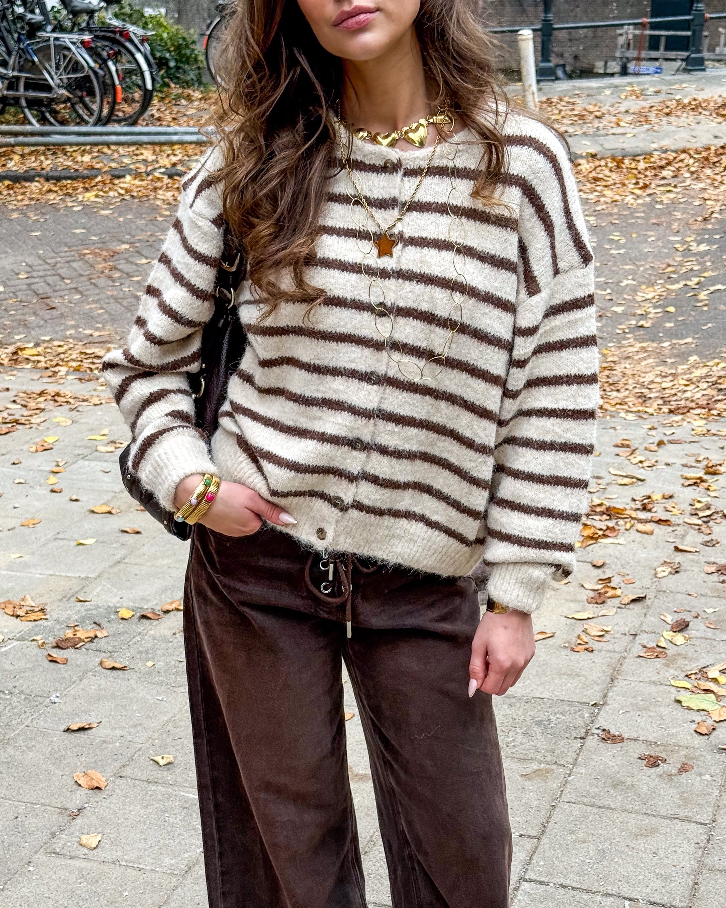 Aurora Vest Stripe Creme/Brown