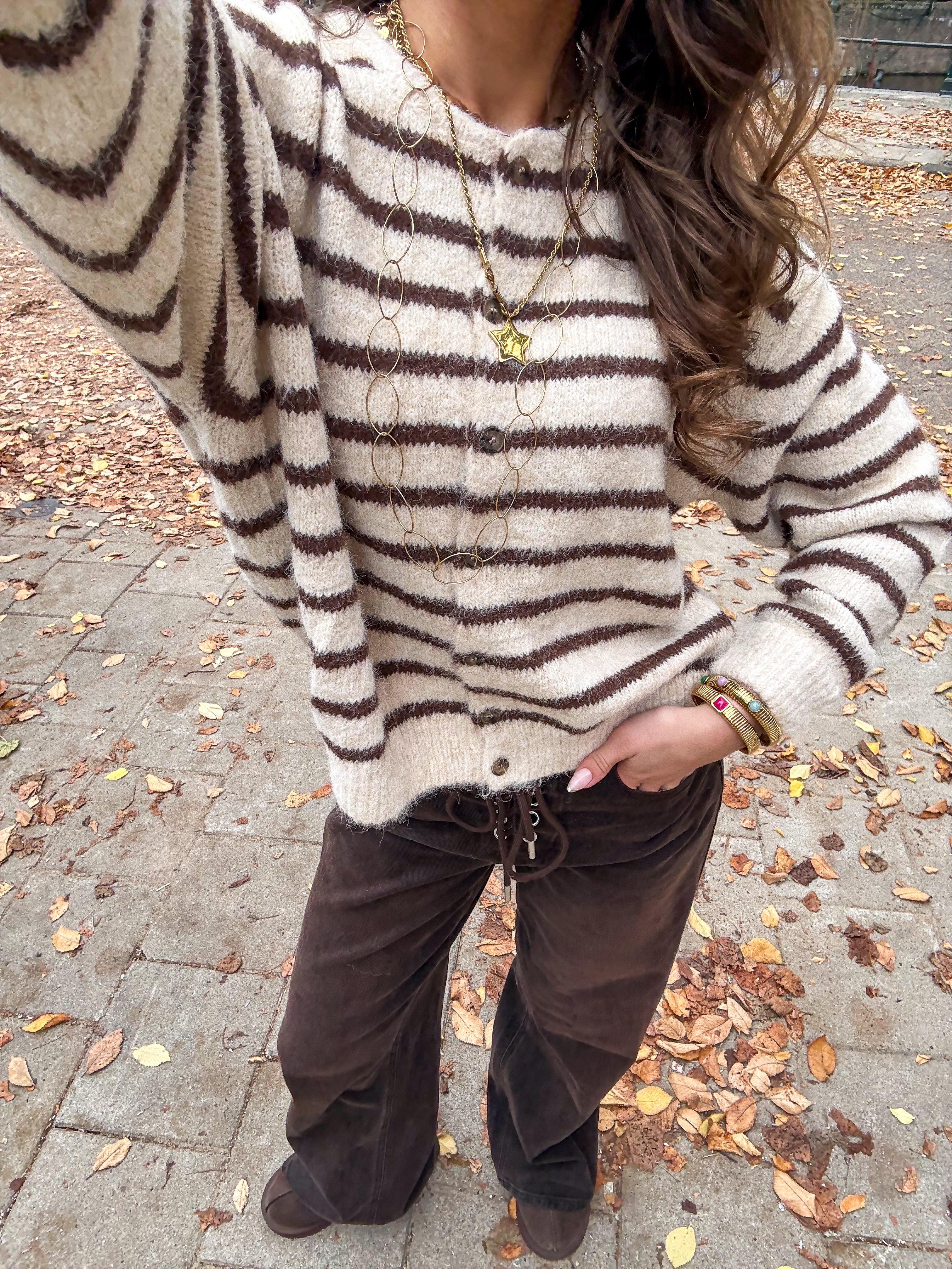 Aurora Vest Stripe Brown/Creme