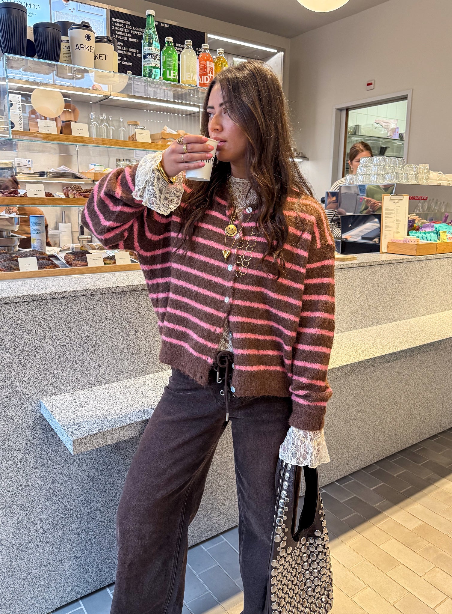 Aurora Vest Stripe Brown/Pink