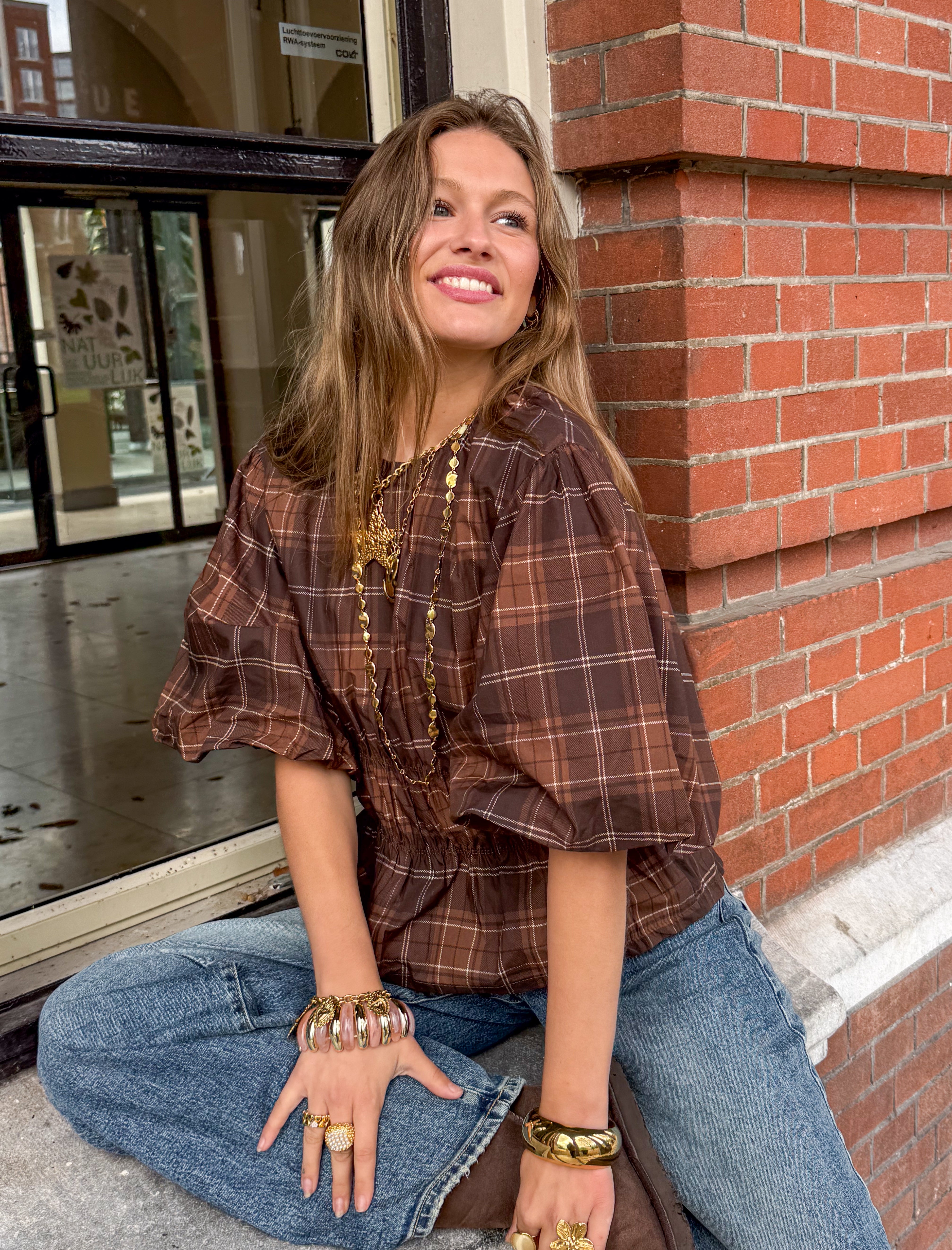 Blush Top Checkered Brown