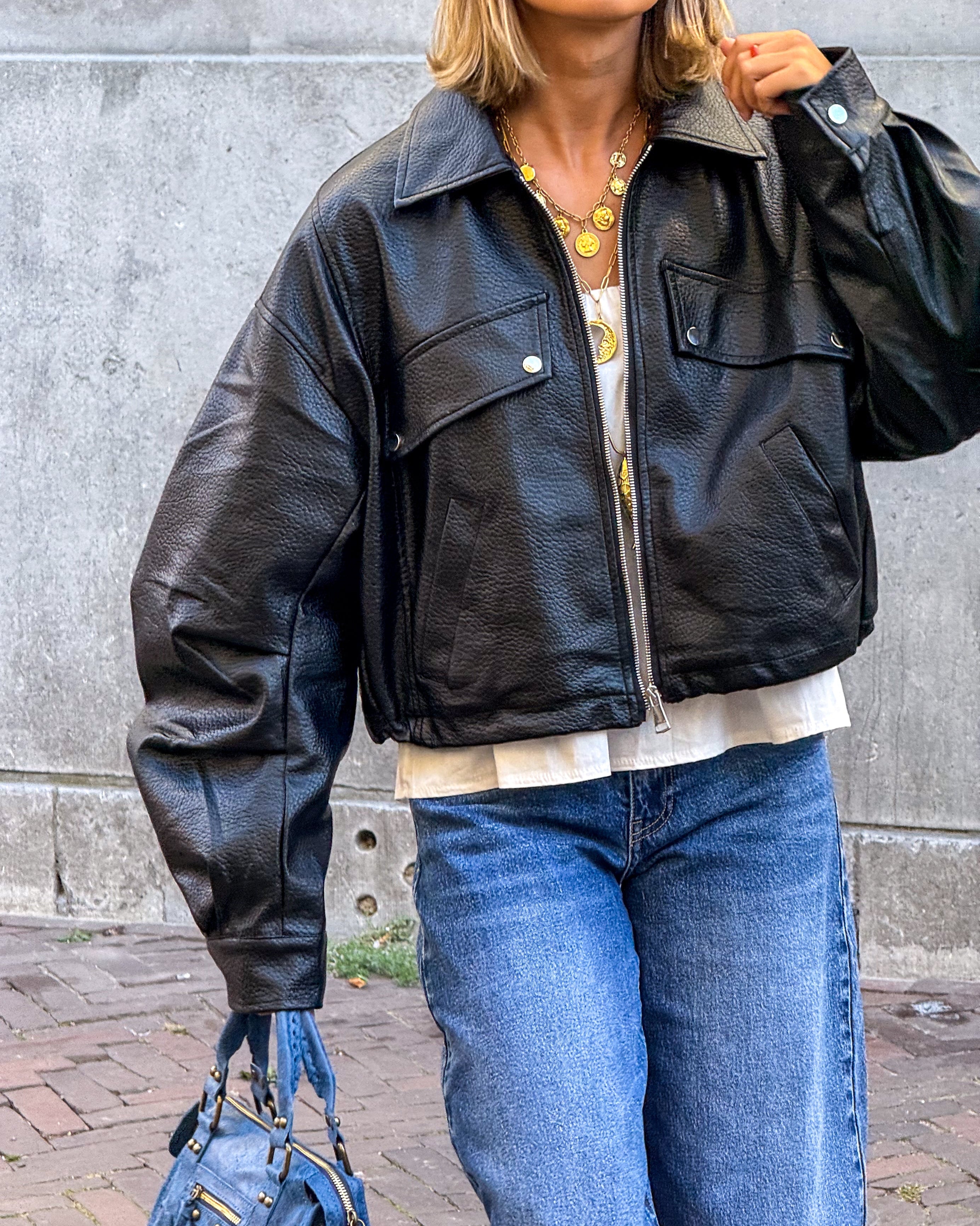Frame Leather Bomber Jacket Black