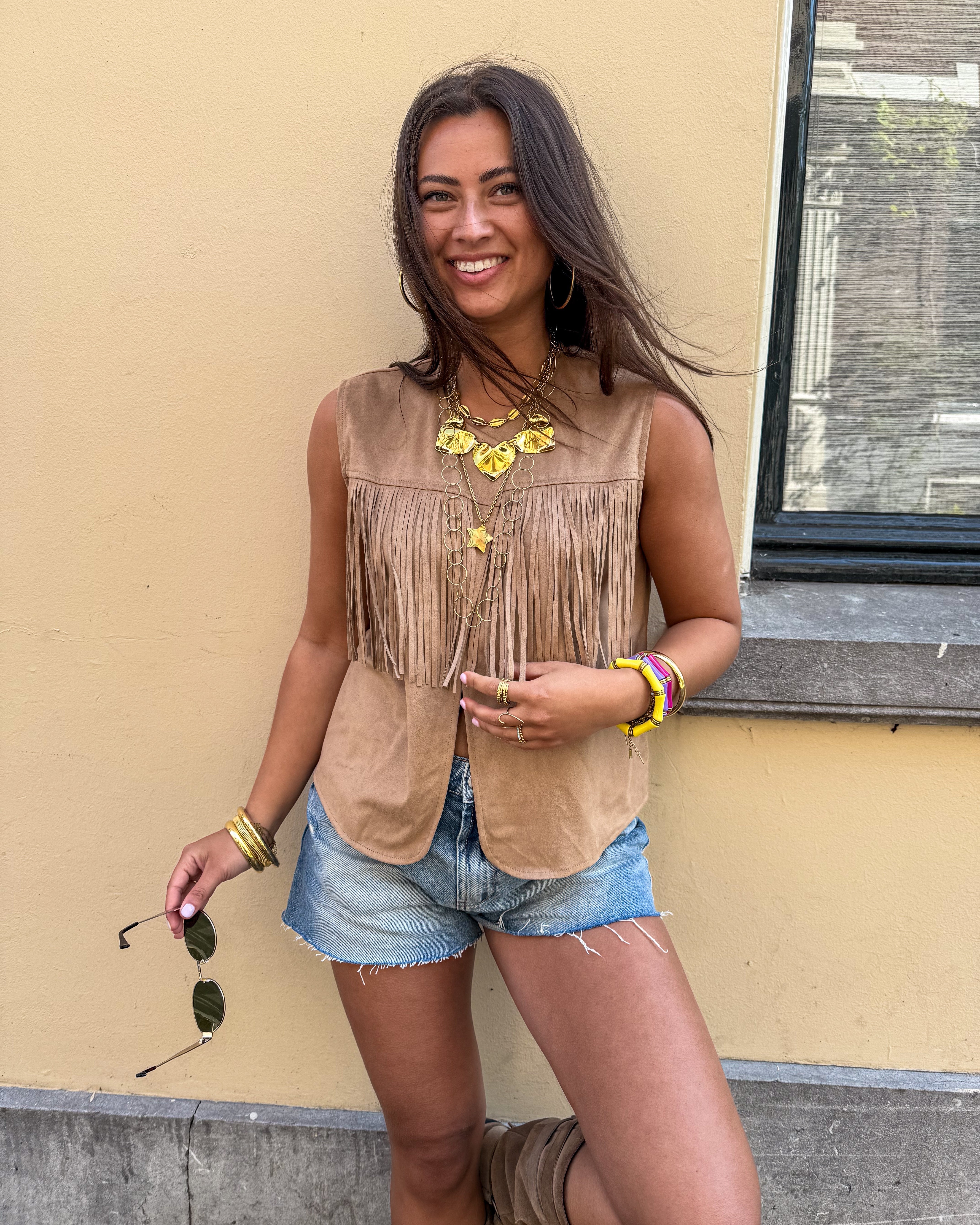 Gabriella Fringe Gilet Beige