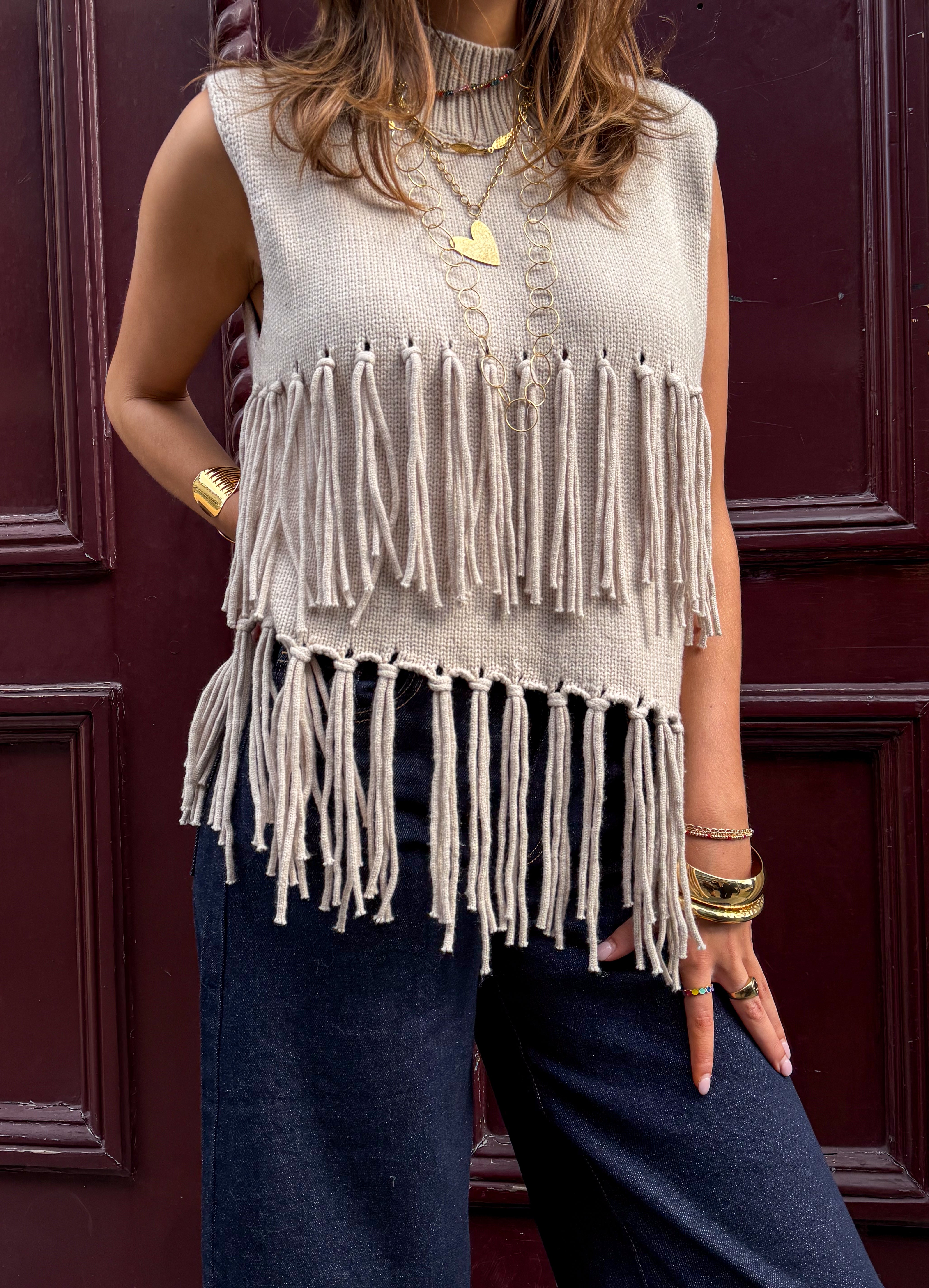 Harvest Fringe Spencer Beige