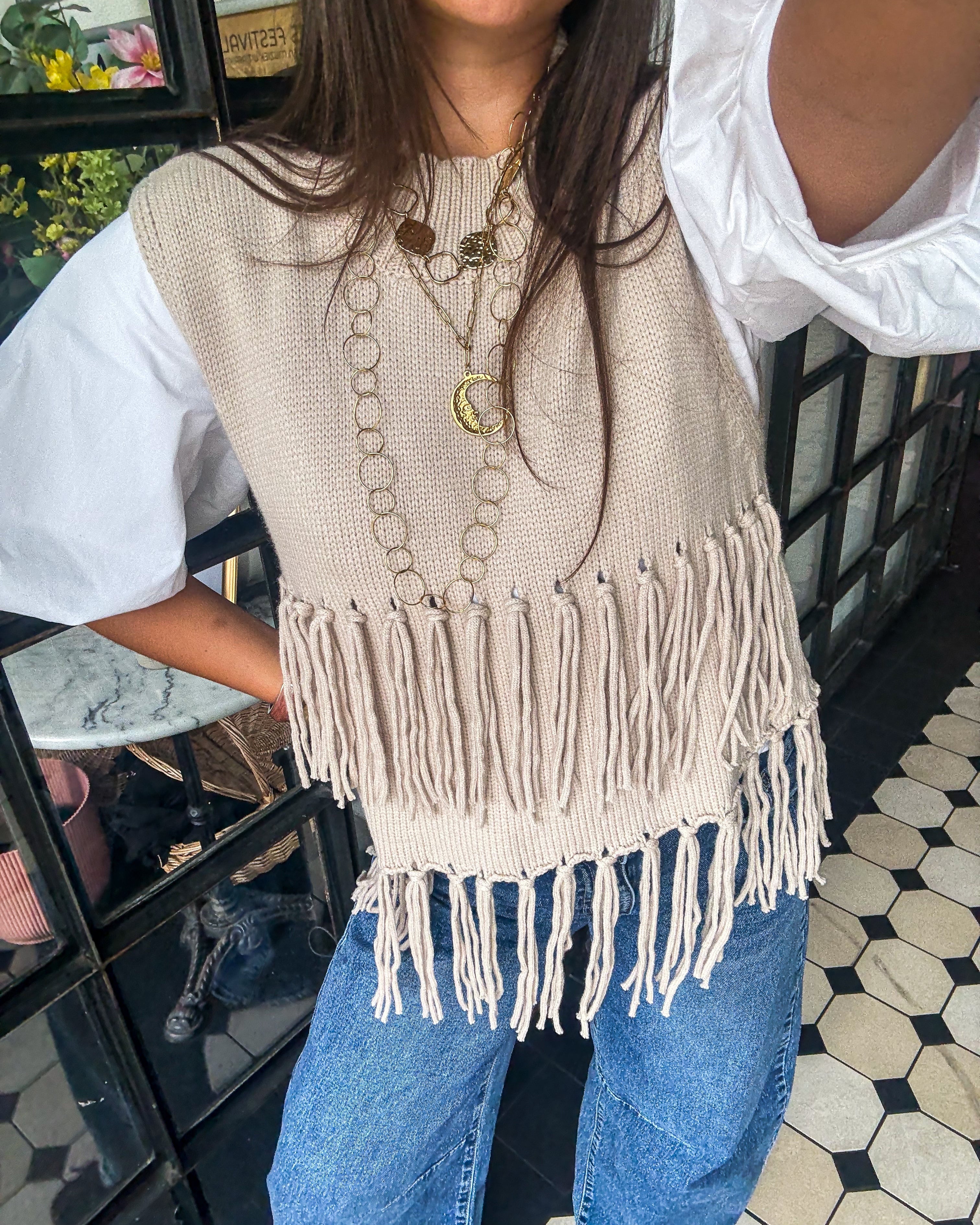 Harvest Fringe Spencer Beige