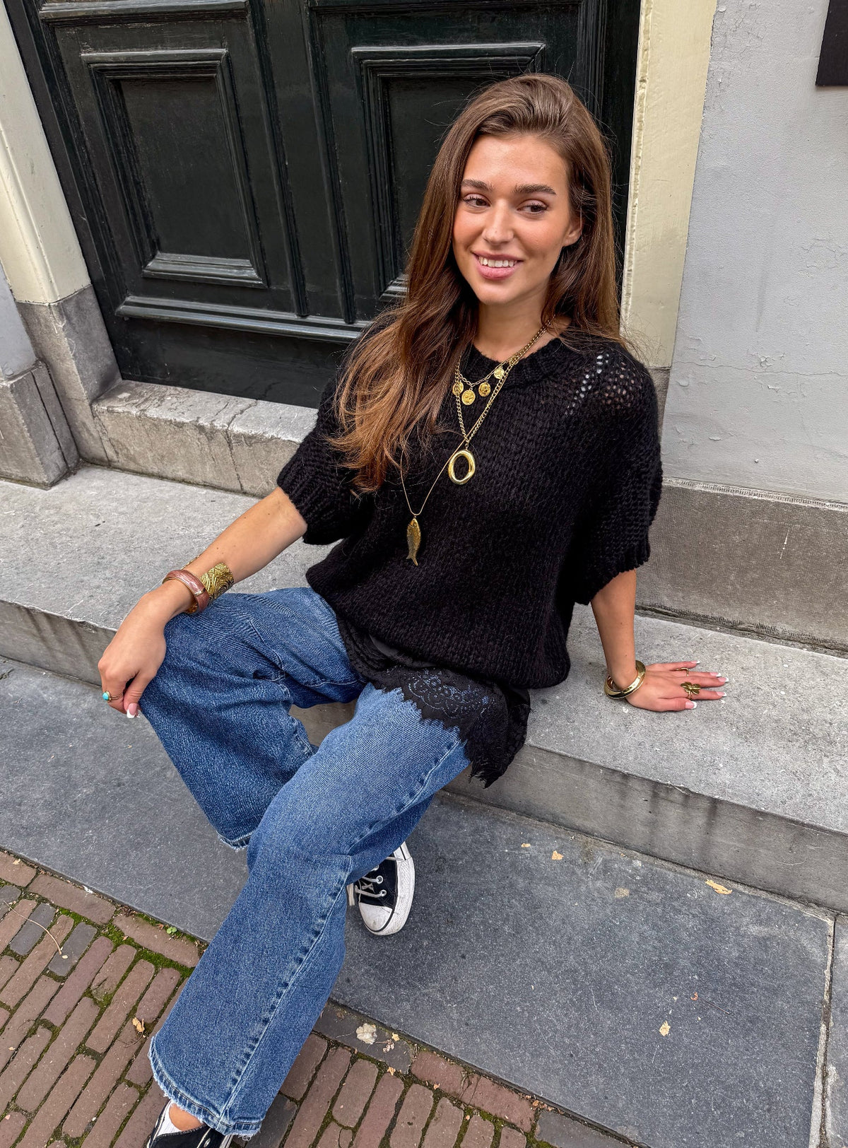 Donna Korte Mouwen Trui | Black