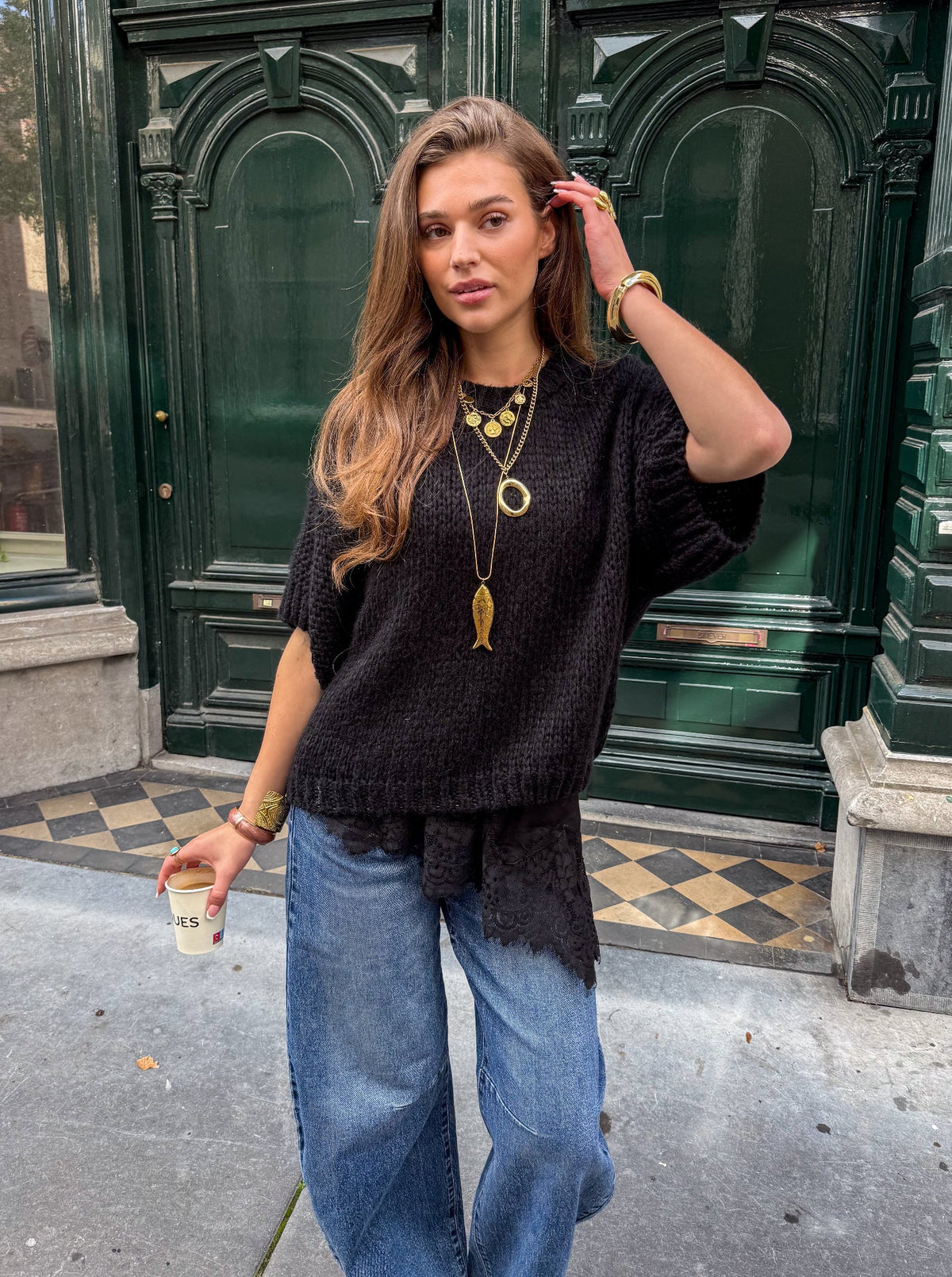 Donna Korte Mouwen Trui | Black