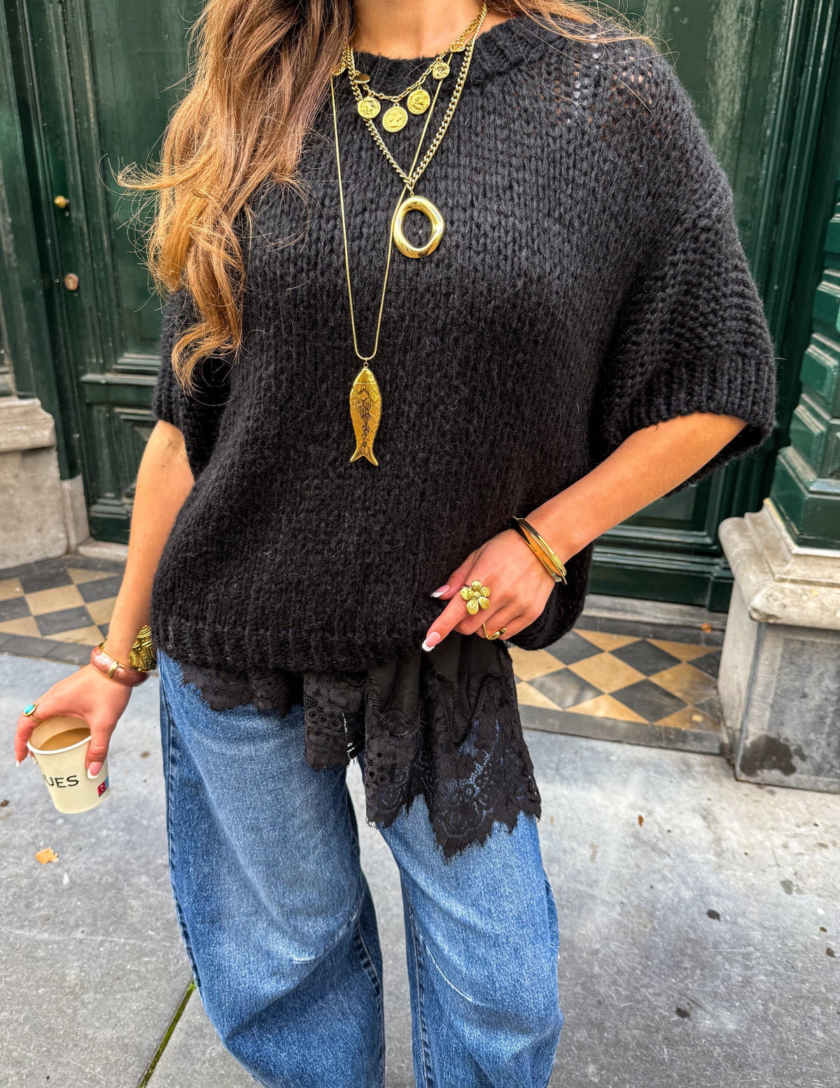 Donna Korte Mouwen Trui | Black
