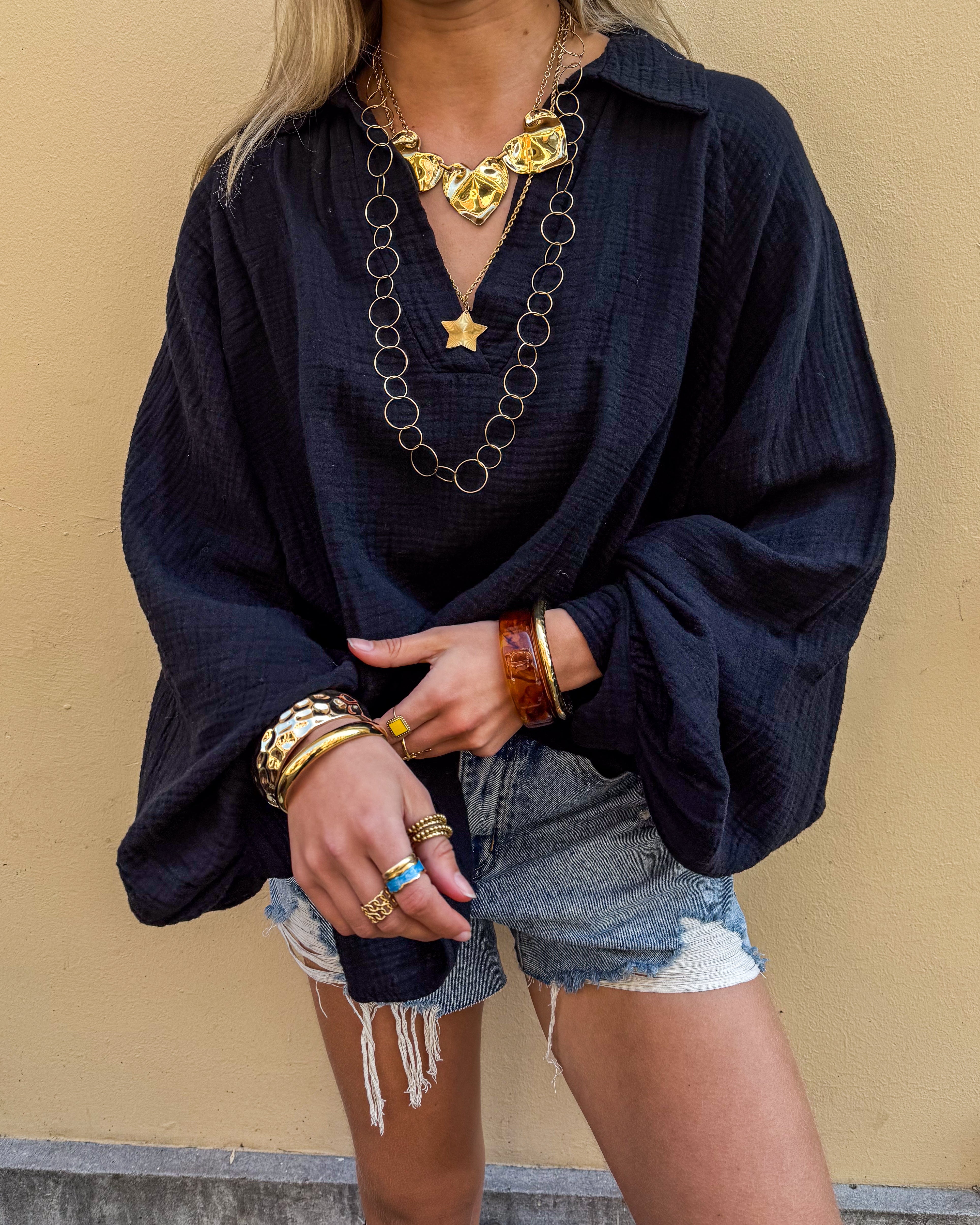 Doutzen Balloon Sleeve Blouse Black