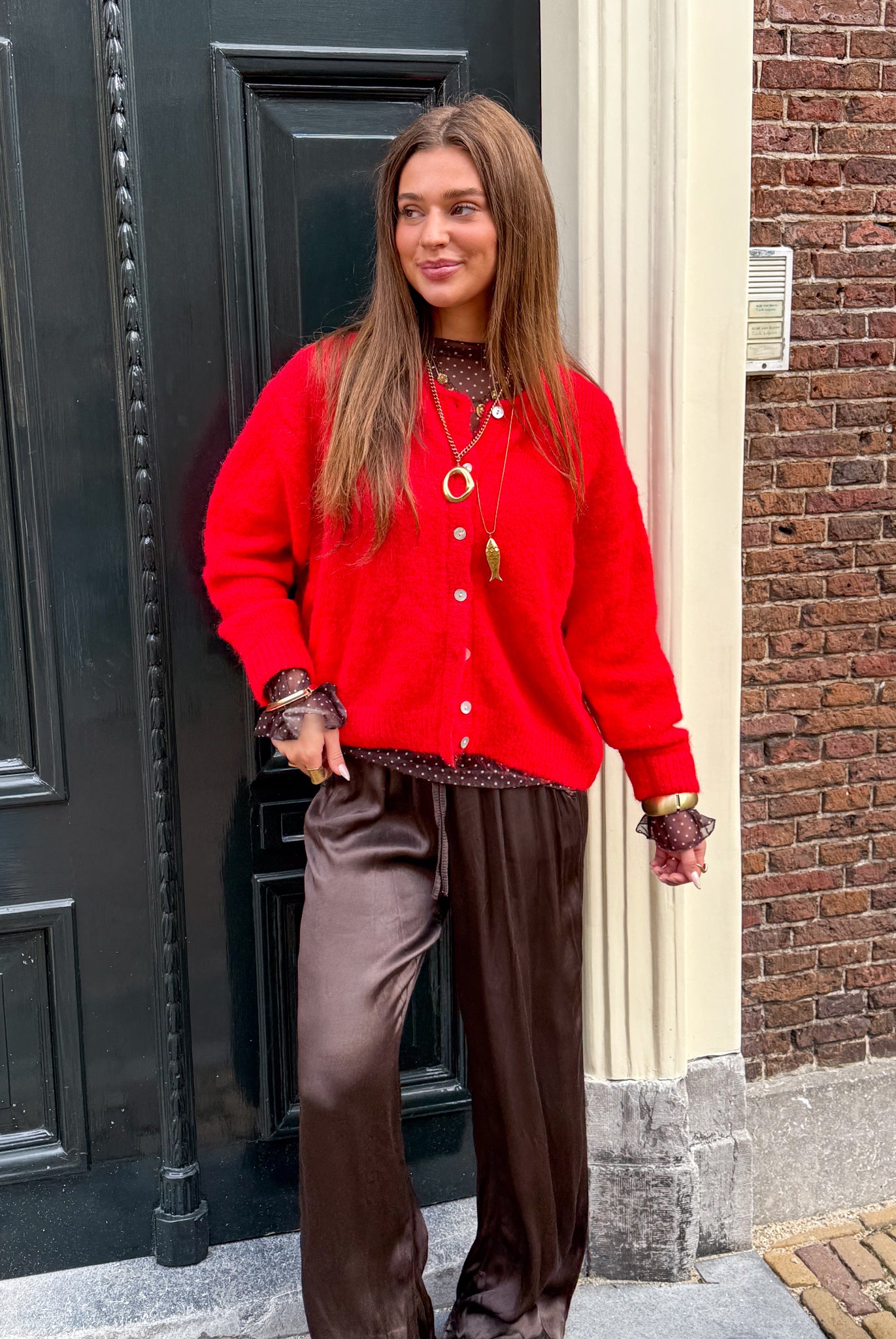 Jomé Mesh Top Dots Brown