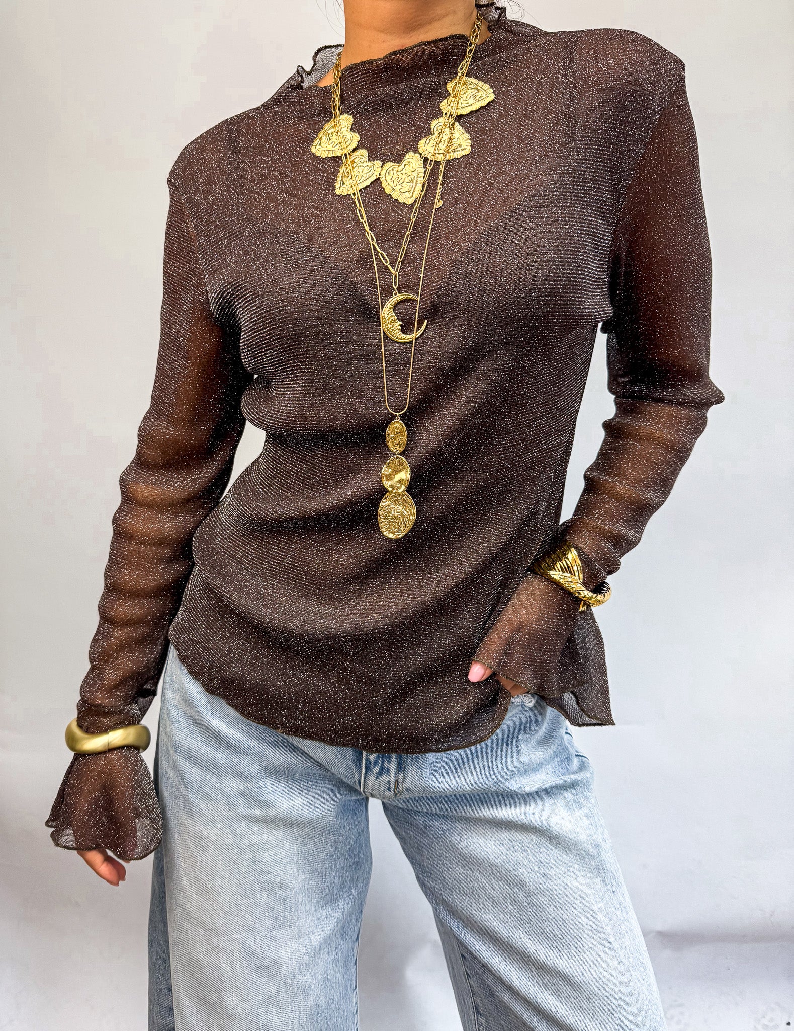 Kaya Mesh Top Glitter Brown