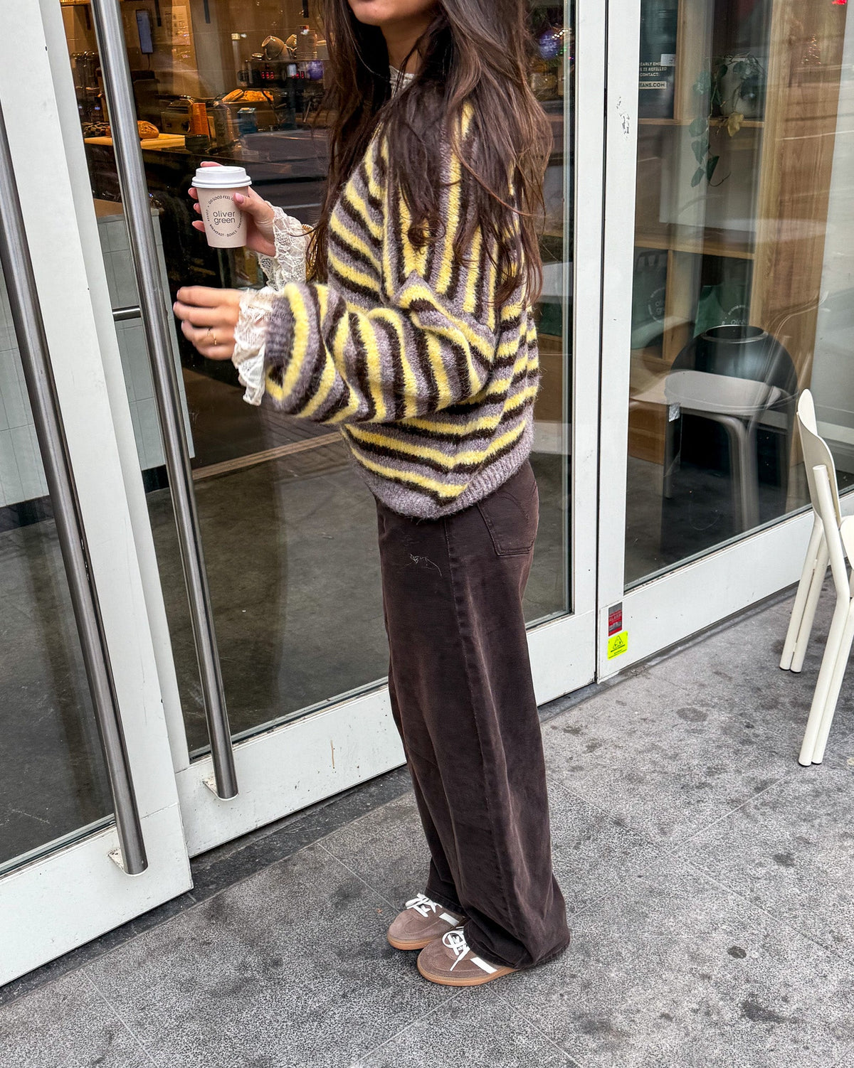 Louna Gestreepte Trui | Yellow Grey
