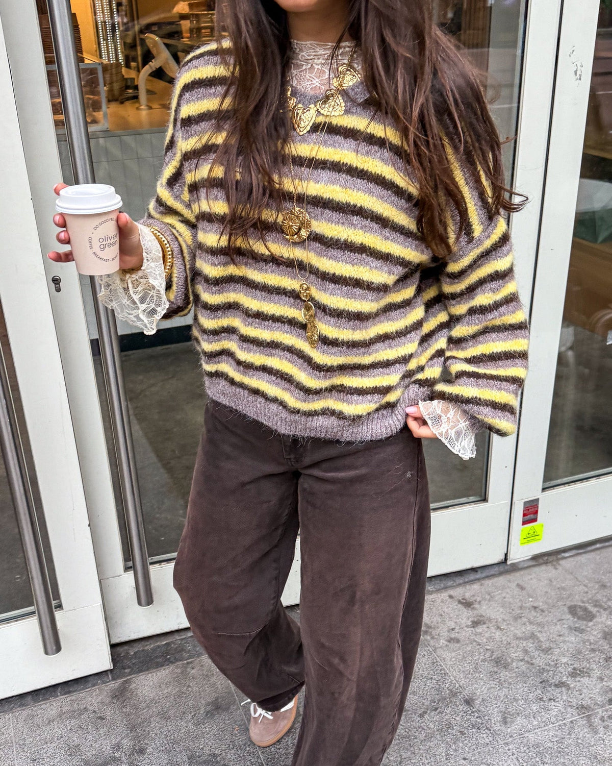 Louna Gestreepte Trui | Yellow Grey