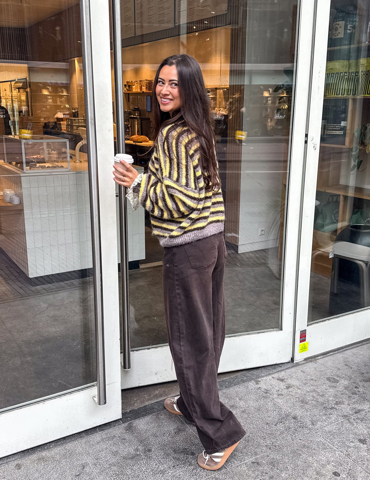 Louna Gestreepte Trui | Yellow Grey