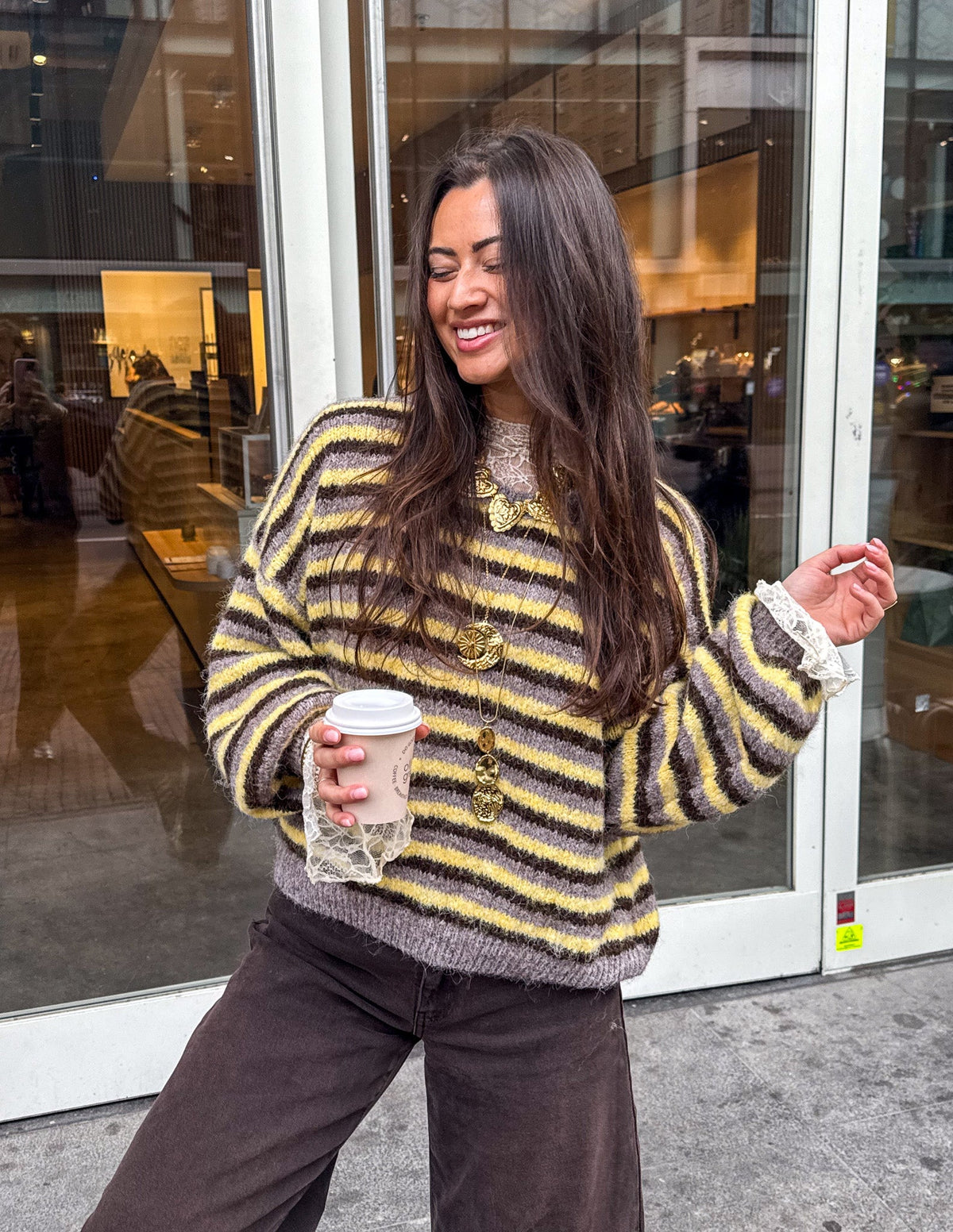 Louna Gestreepte Trui | Yellow Grey