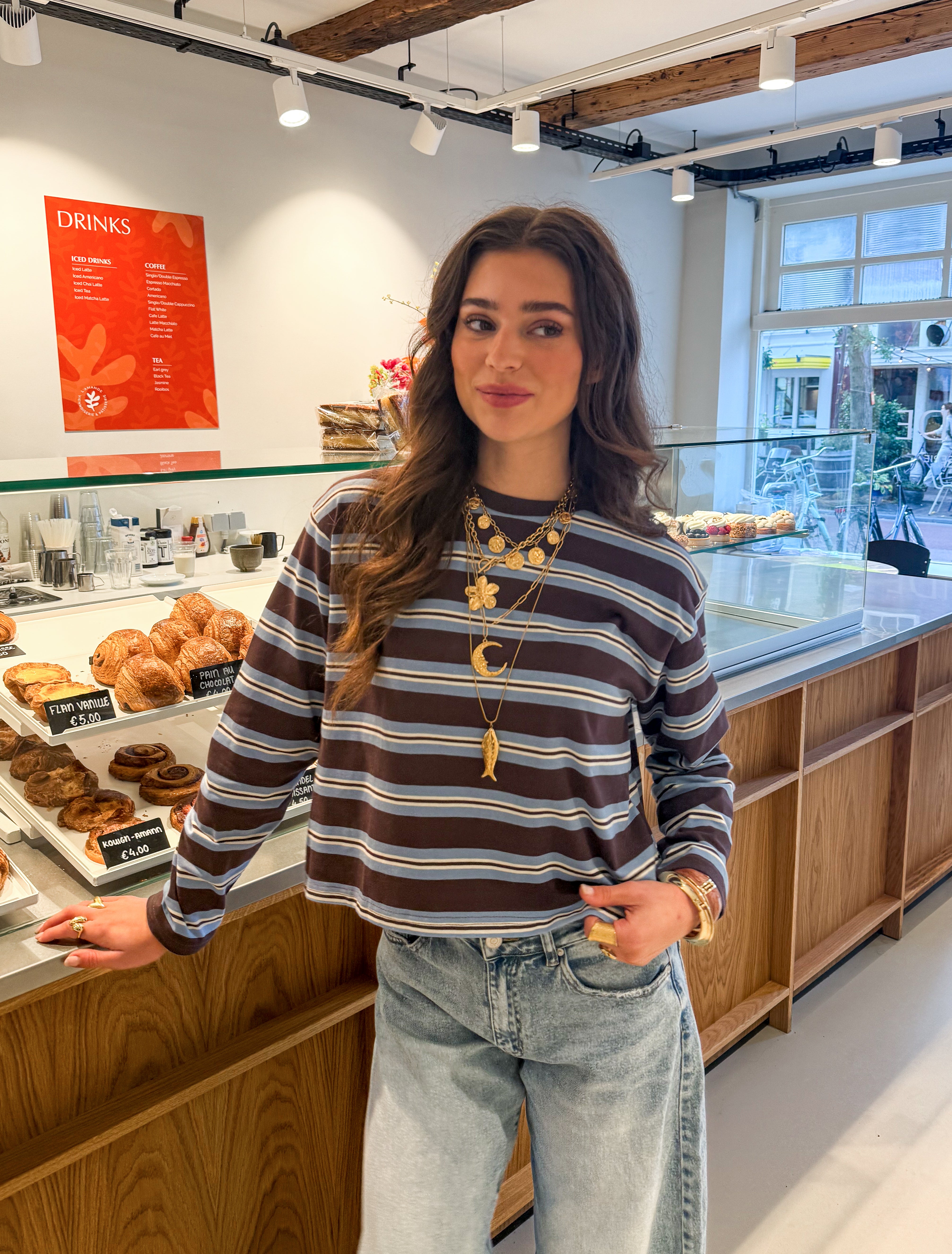 Marron Striped Shirt Brown Blue