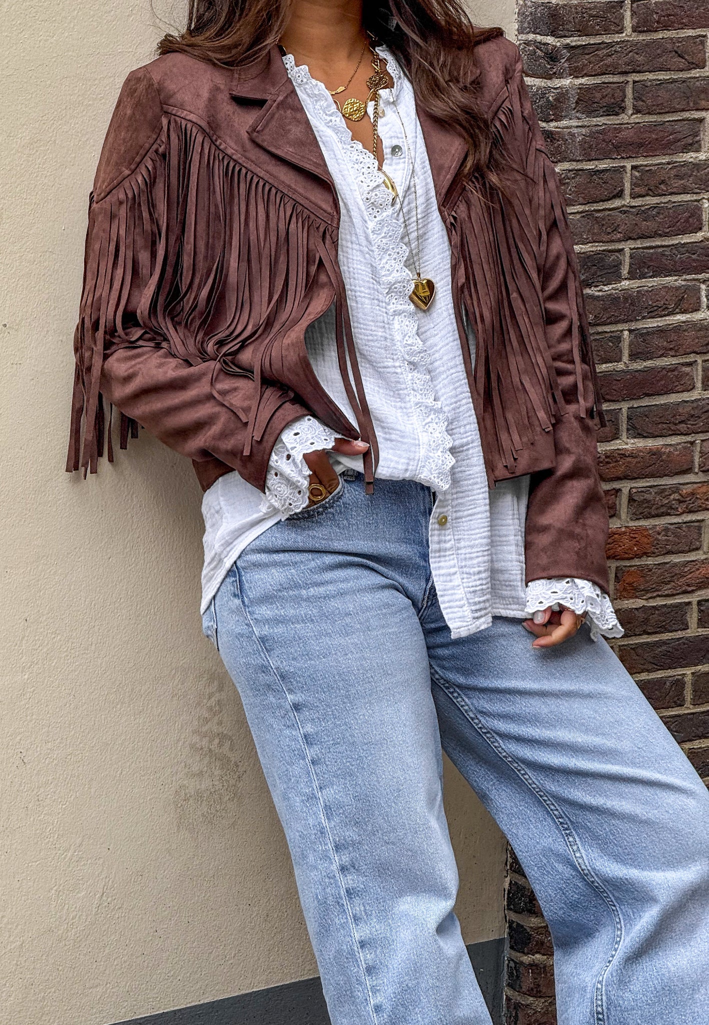 Veste Ă franges Maui marron