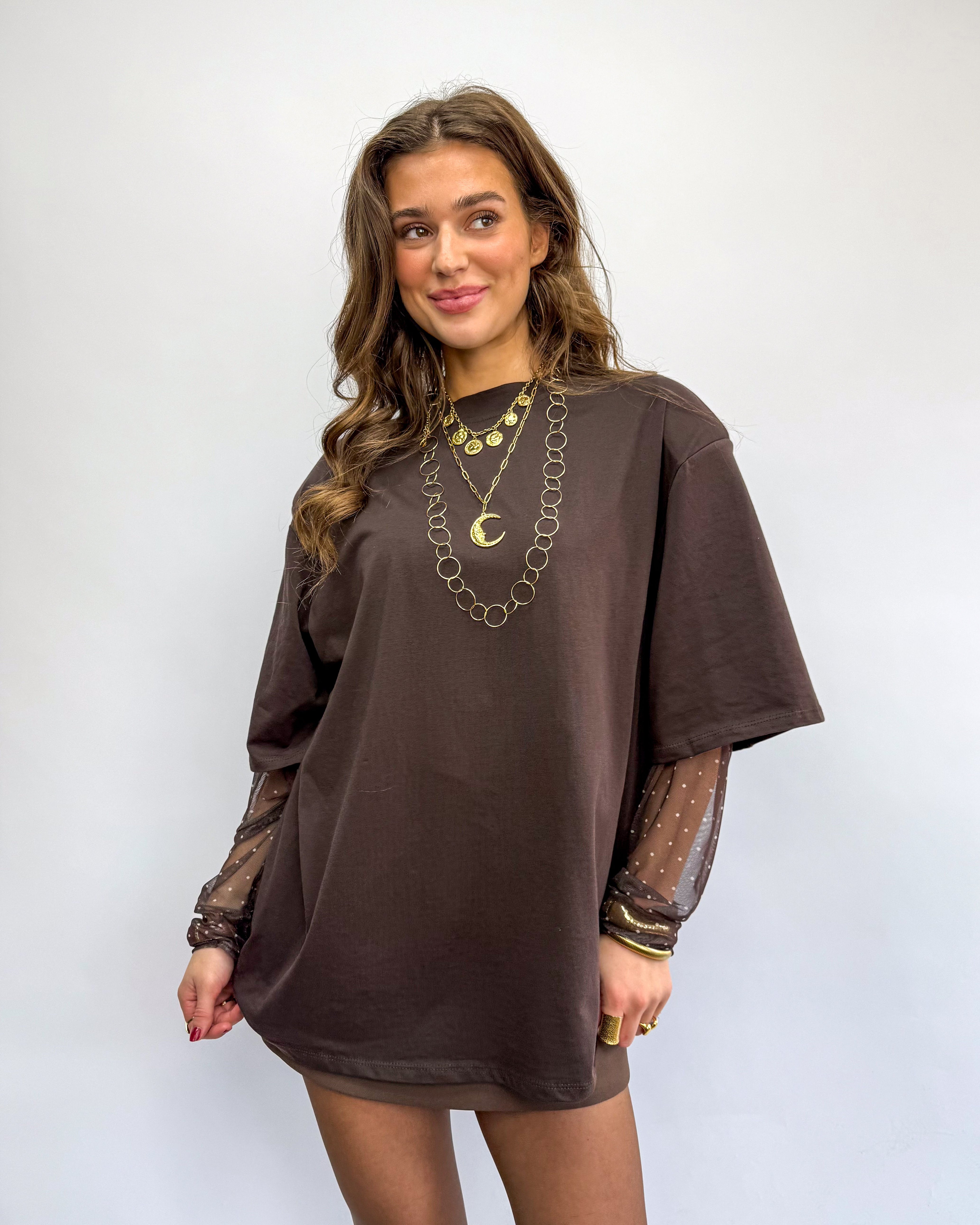 Maura Oversized T-Shirt Brown Dots Sleeves