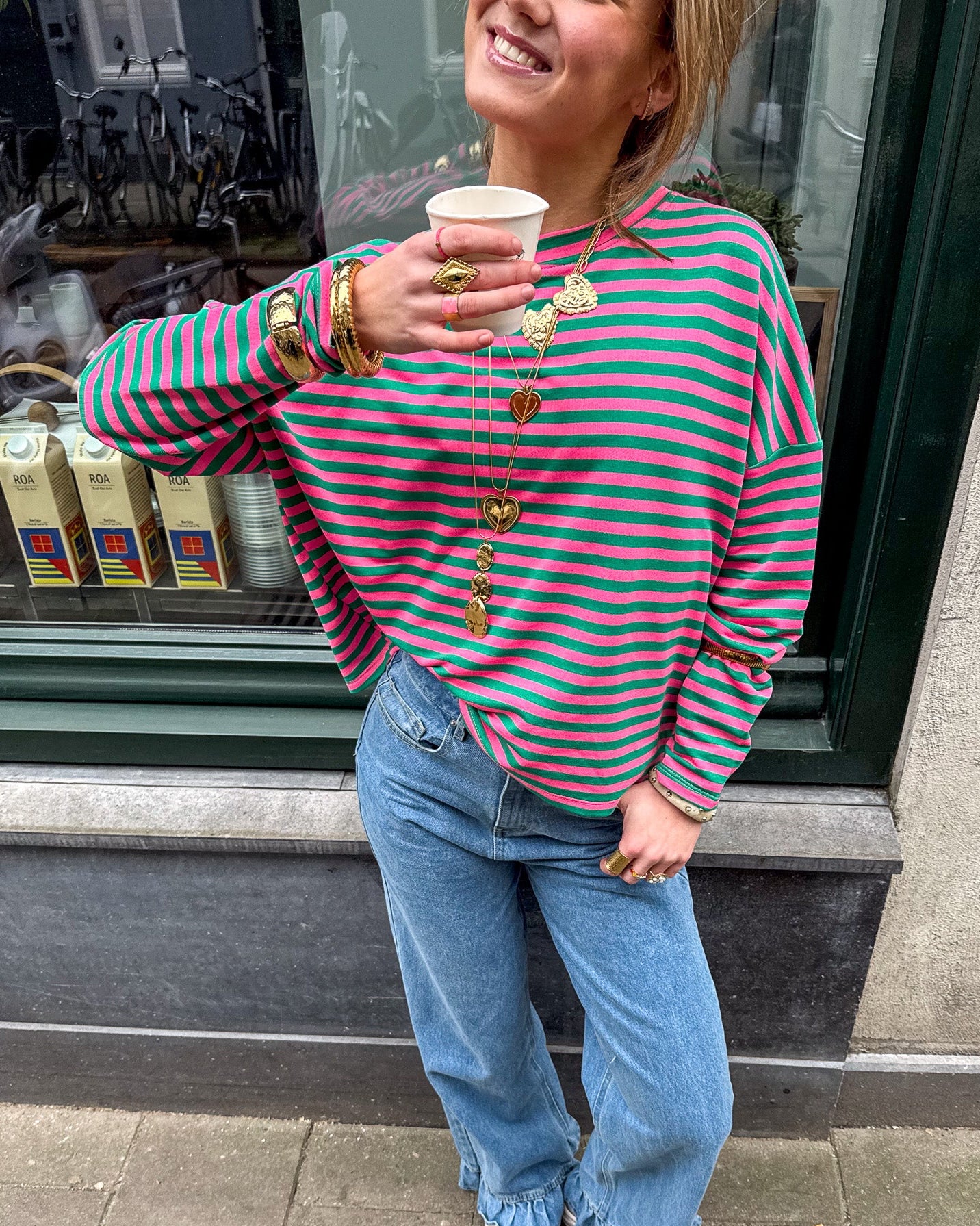 Mave Striped Top Green Pink