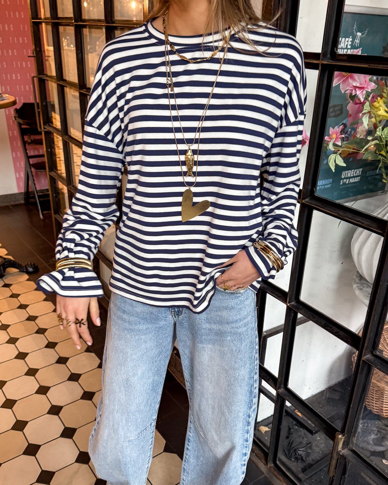 Mave Gestreepte Top Navy Wit