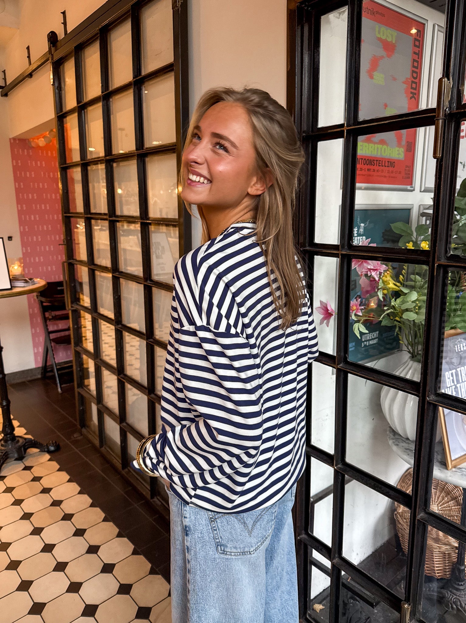 Mave Gestreepte Top Navy Wit