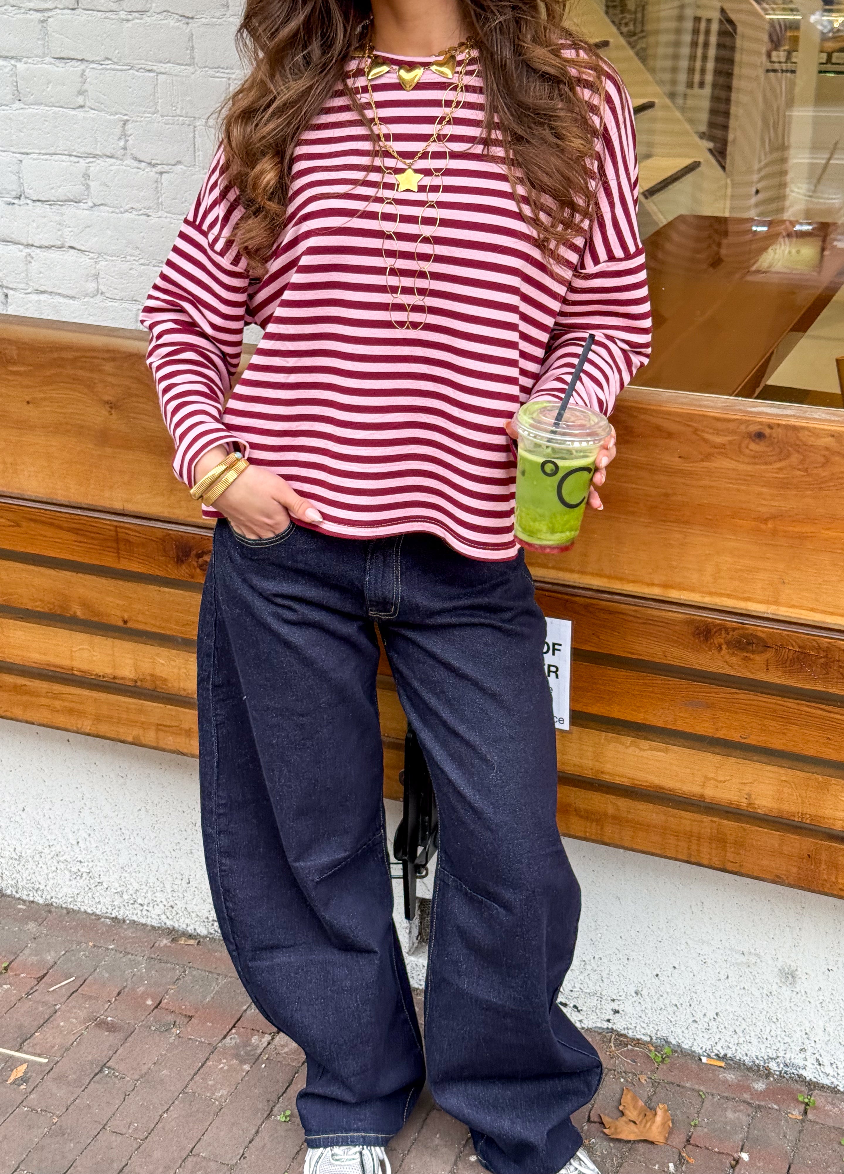 Mave Striped Top Bordeaux Rose
