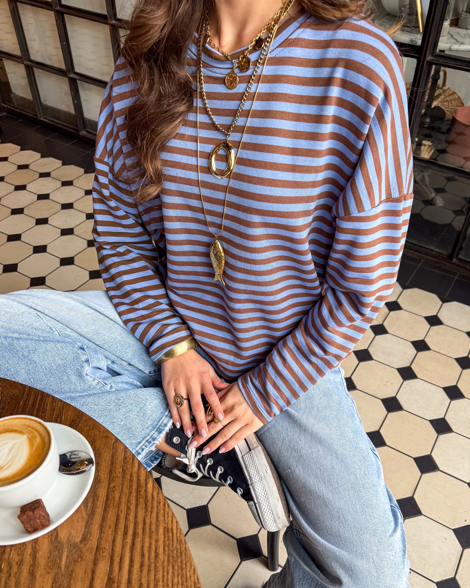 Mave Striped Top Brown Blue