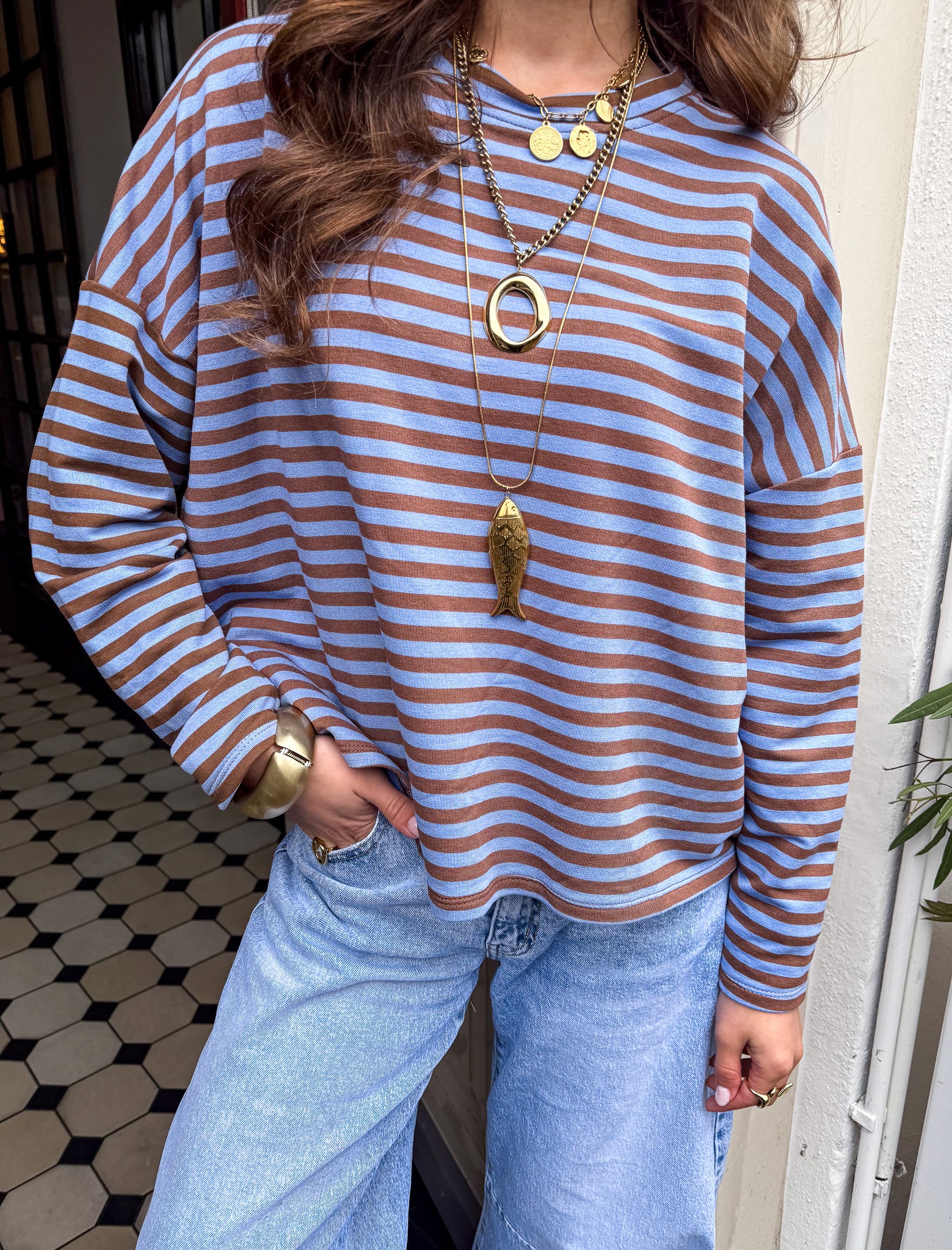 Mave Striped Top Brown Blue