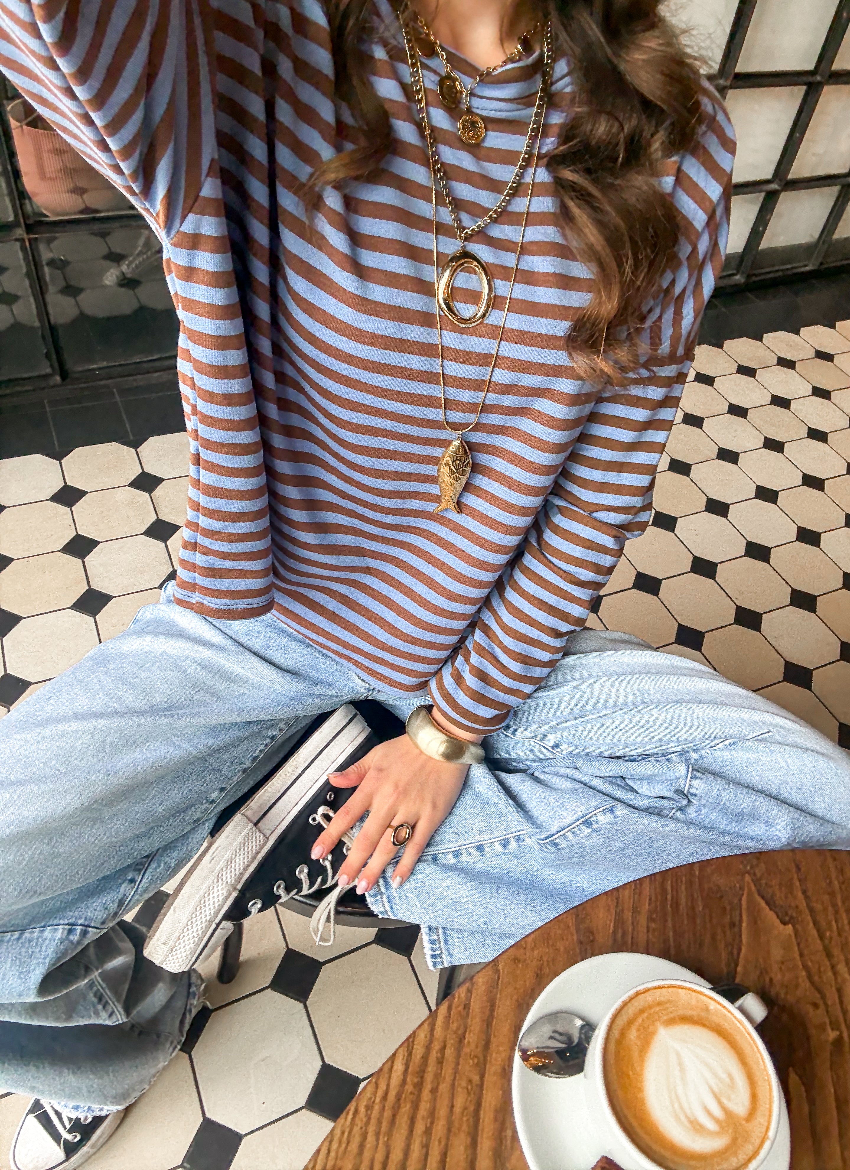 Mave Striped Top Brown Blue