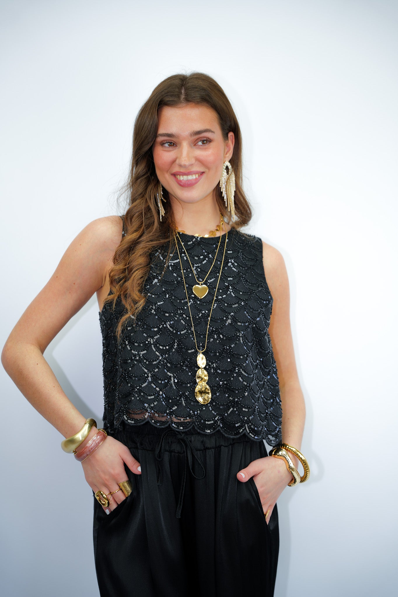 Moon Ease Glitter Top Black