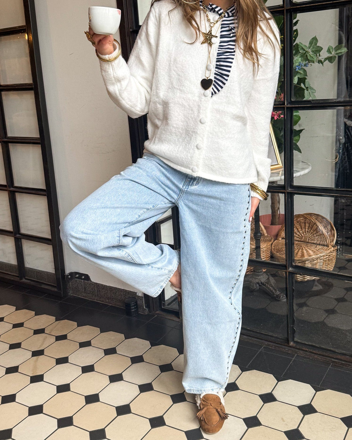 Harper Barrel Jeans Studs | Blue