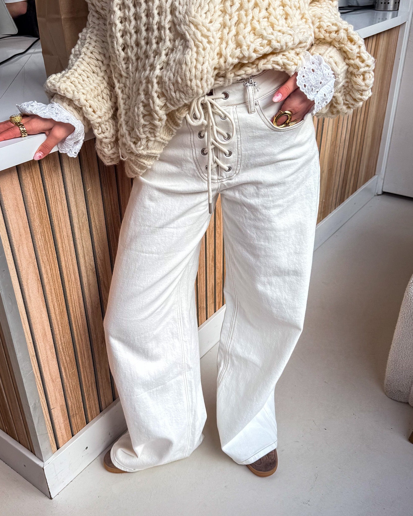 Rope Wide Leg Jeans Wit