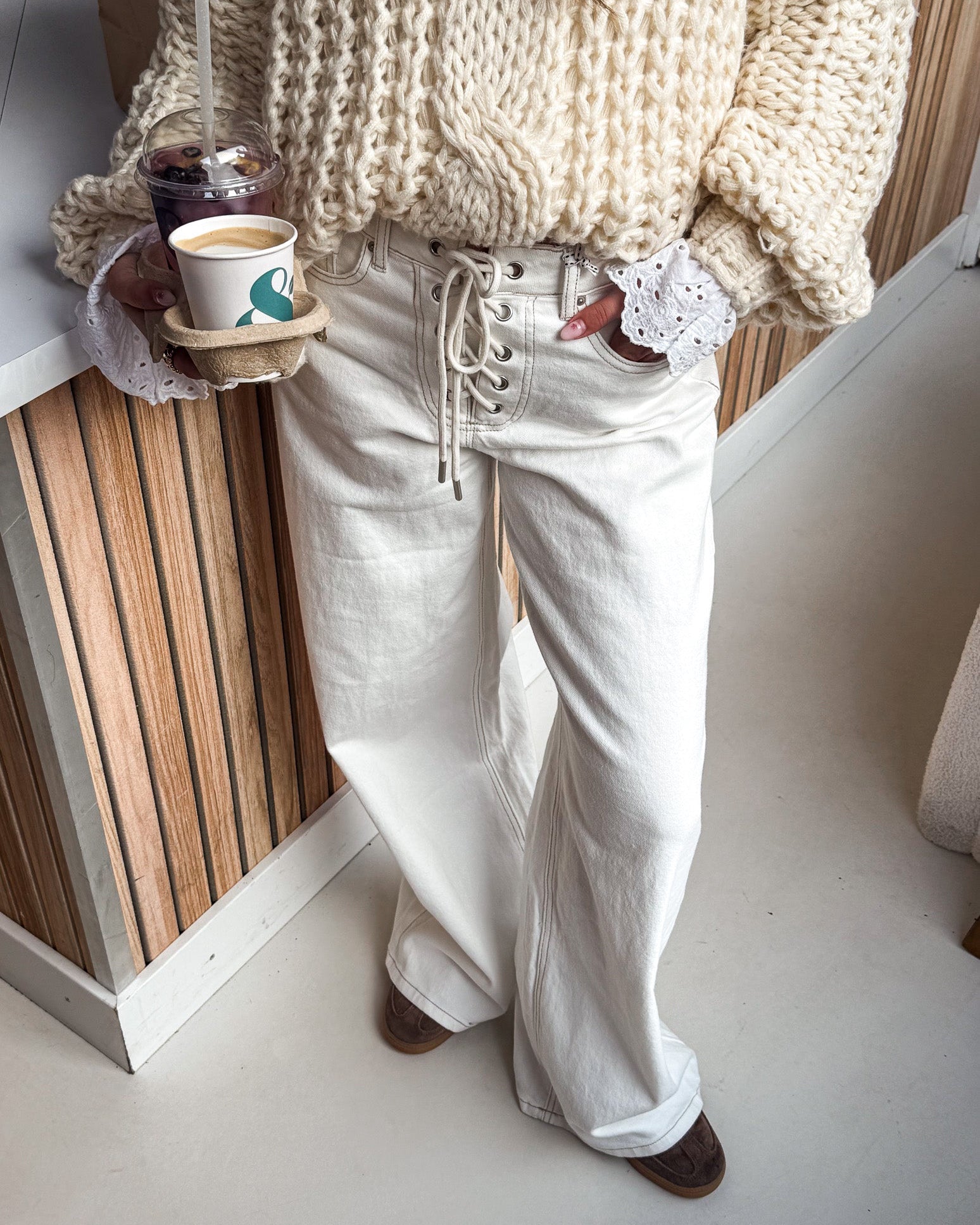 Rope Wide Leg Jeans White
