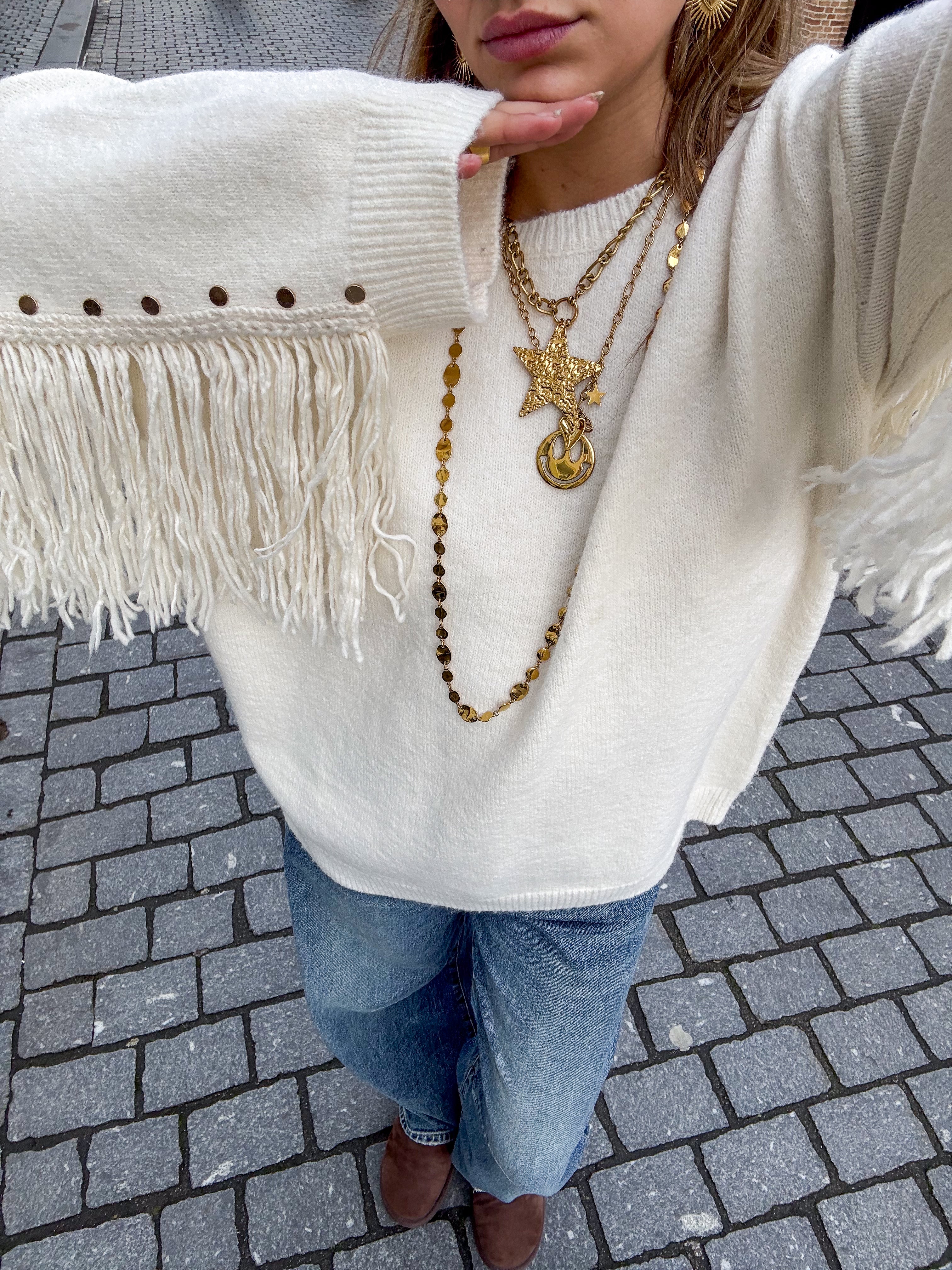 Roxane Fringe Knit White
