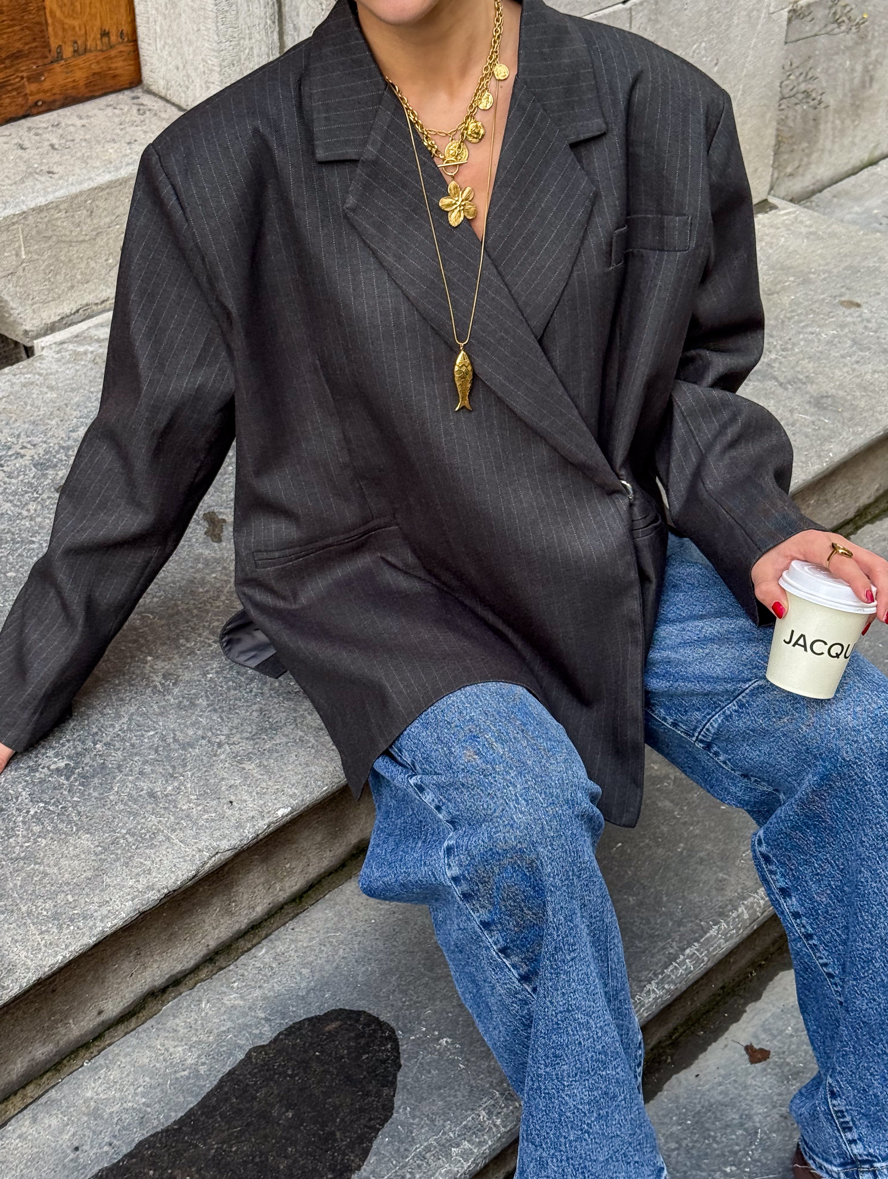 Saint Oversized Blazer Grey Stripe