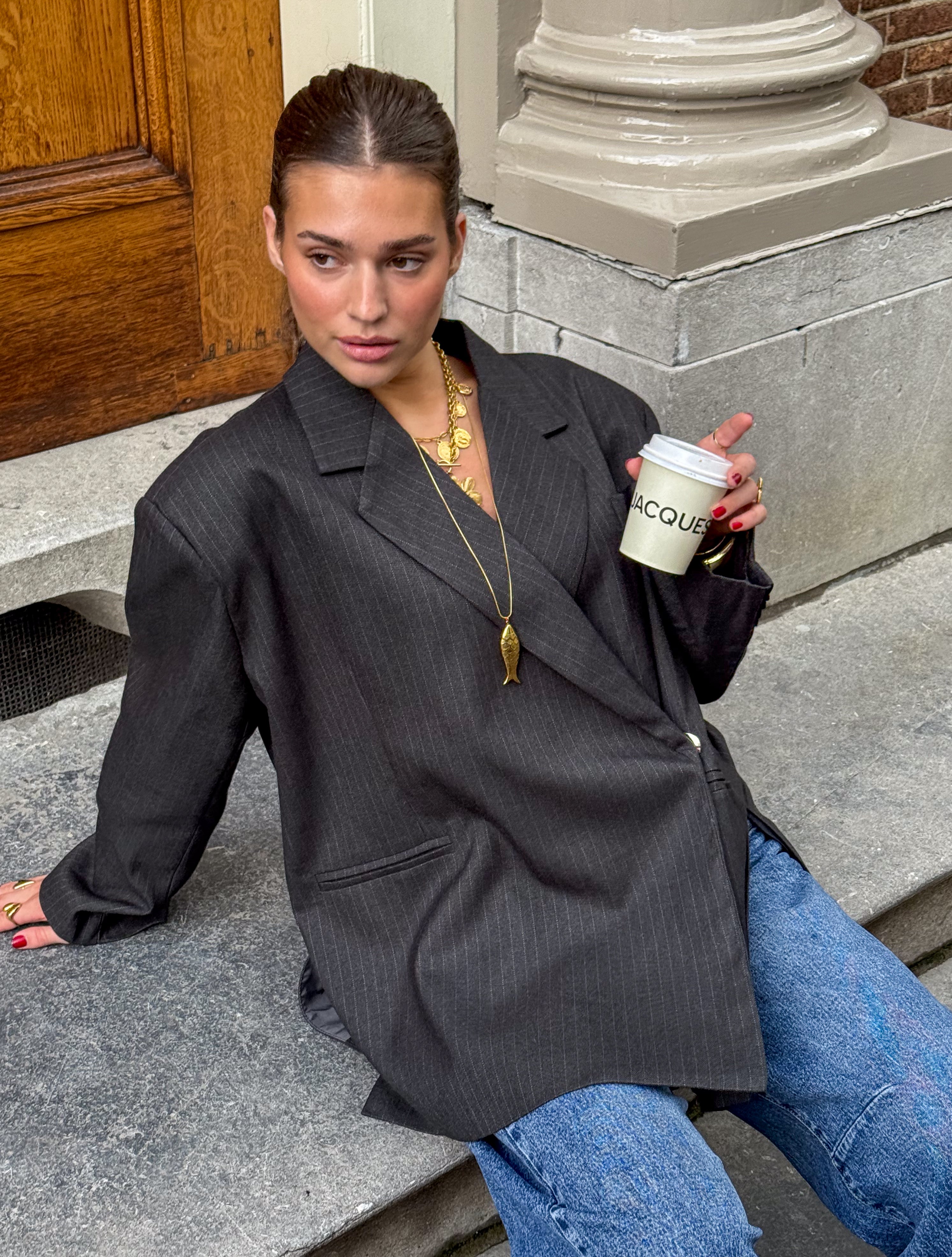 Saint Oversized Blazer Grey Stripe