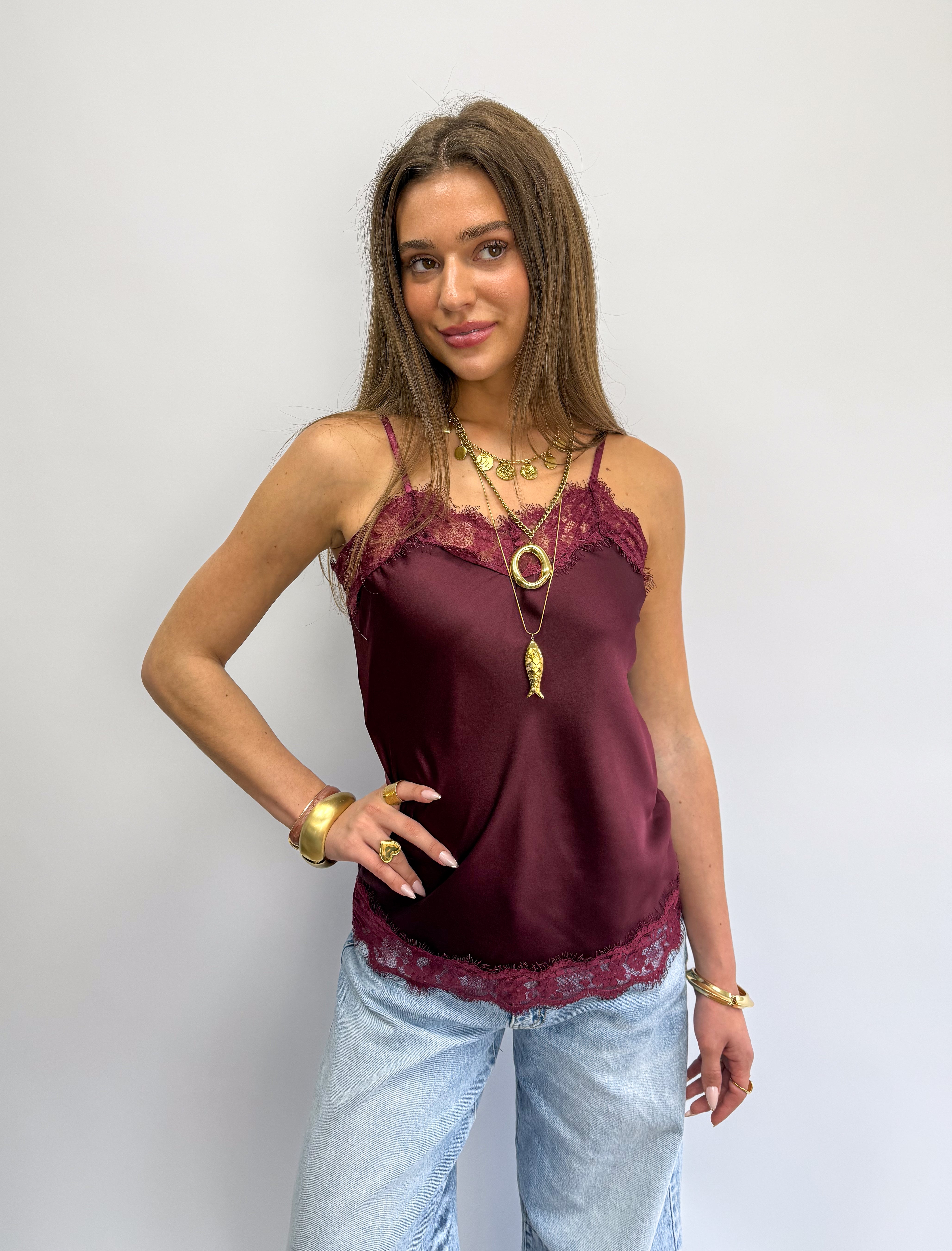 Sensa Lace Top Bordeaux
