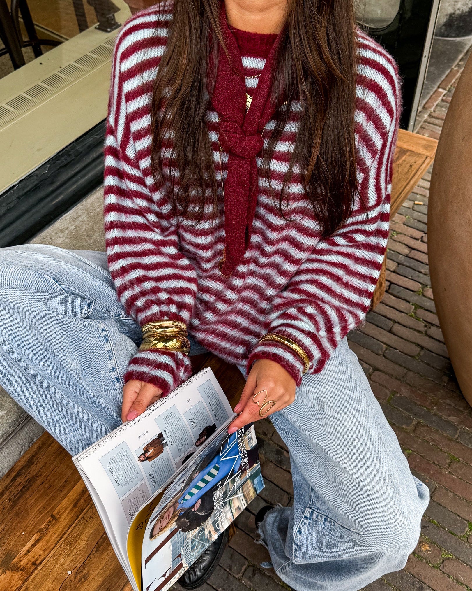 Soft Horizon Stripes Knit Bordeaux