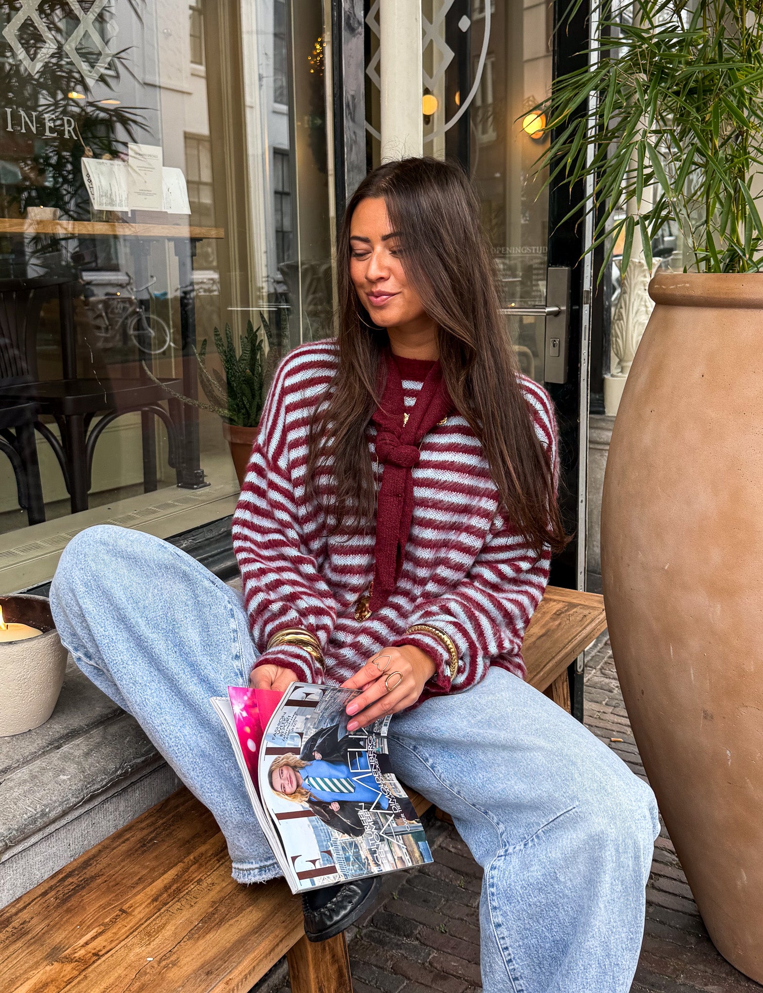 Soft Horizon Stripes Knit Bordeaux