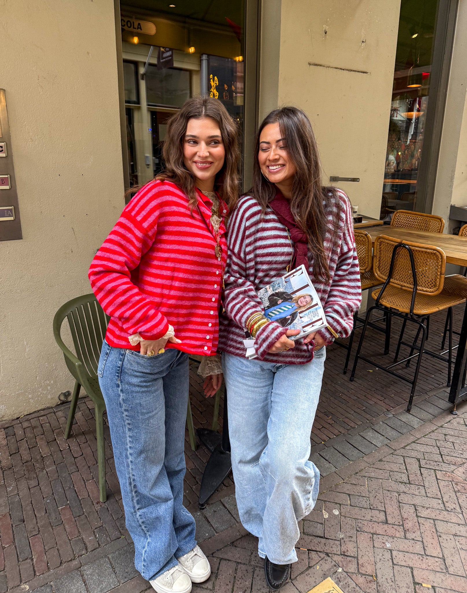 Serena Vest Pink Red Stripe