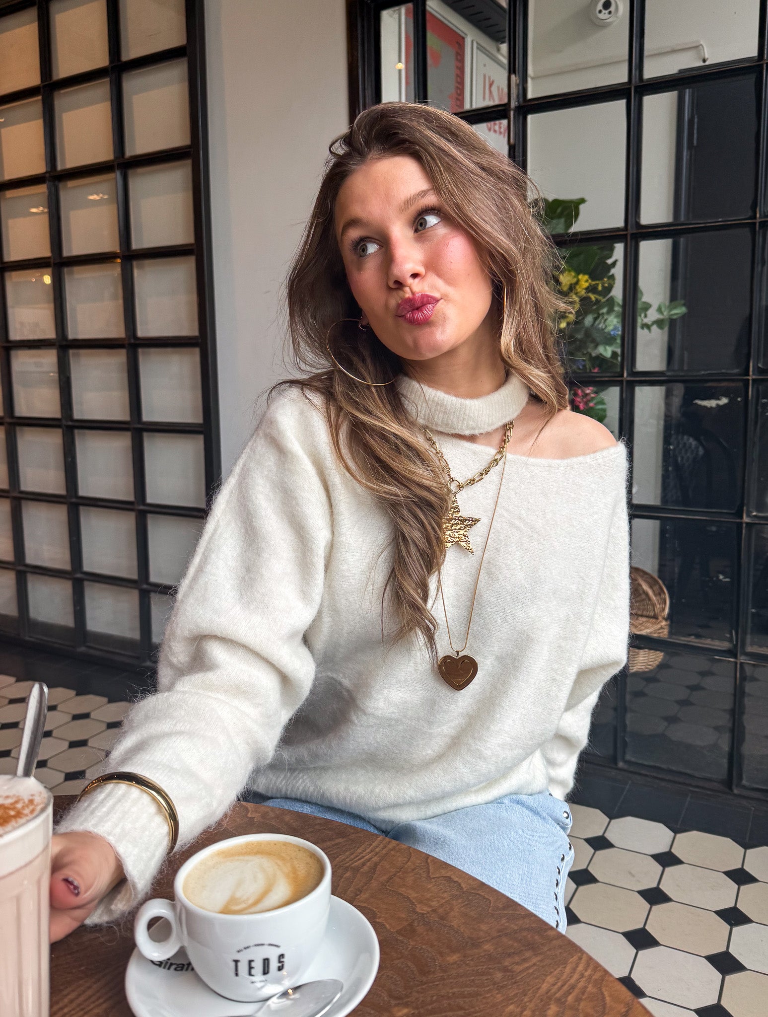 Stevie Open Shoulder Sweater White