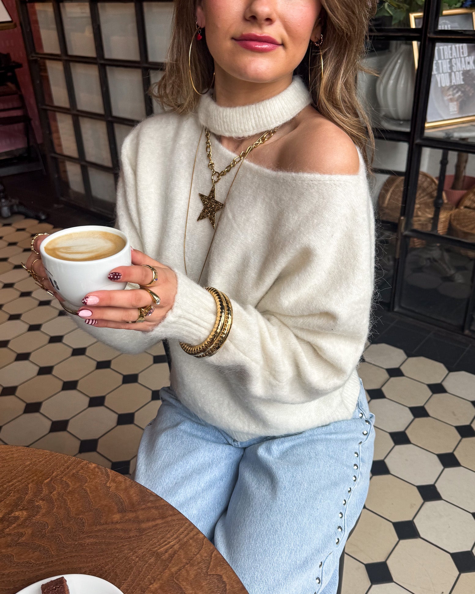 Stevie Open Schouder Trui Wit