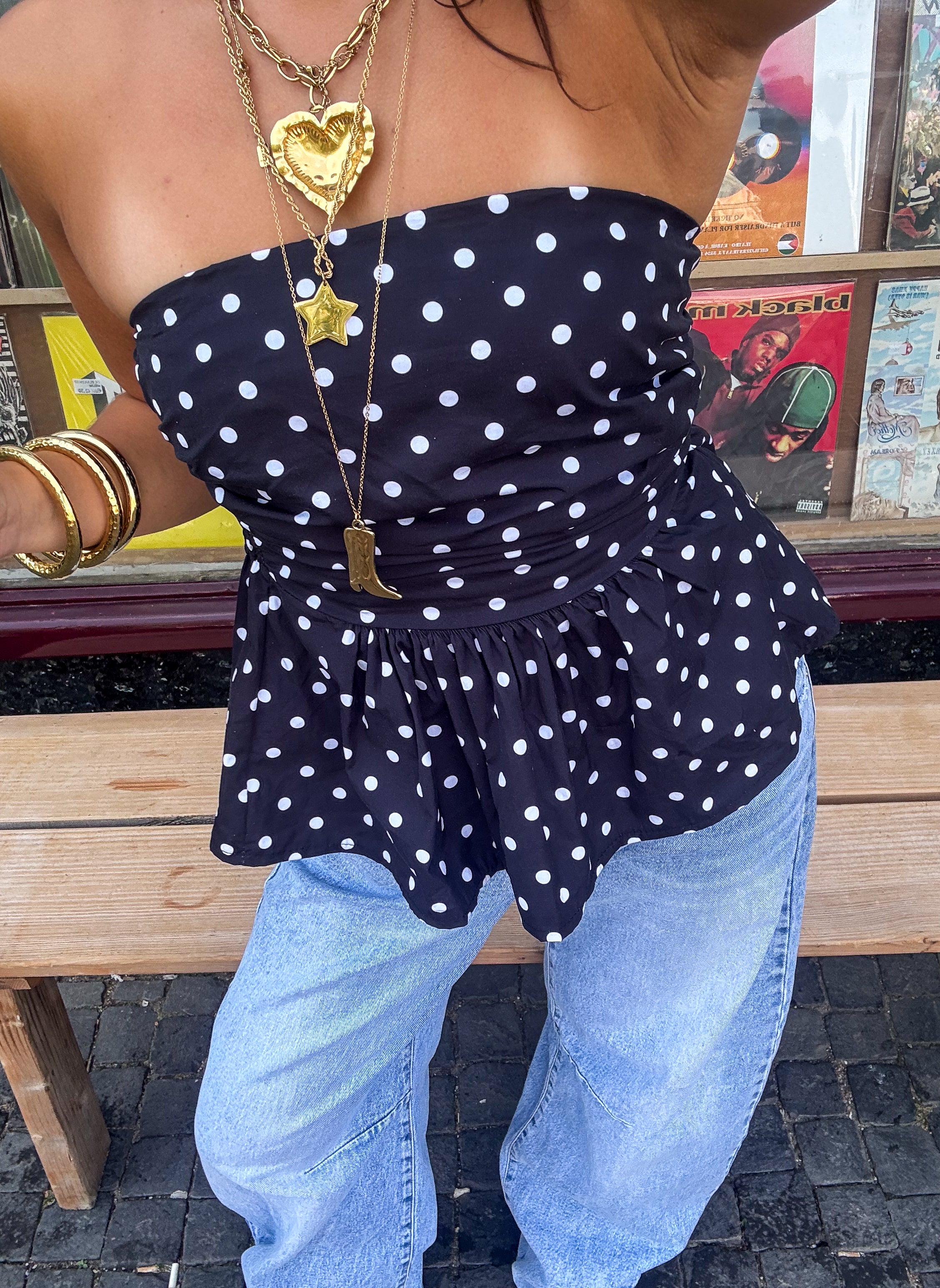 Suze Dots Bandeau Top Black