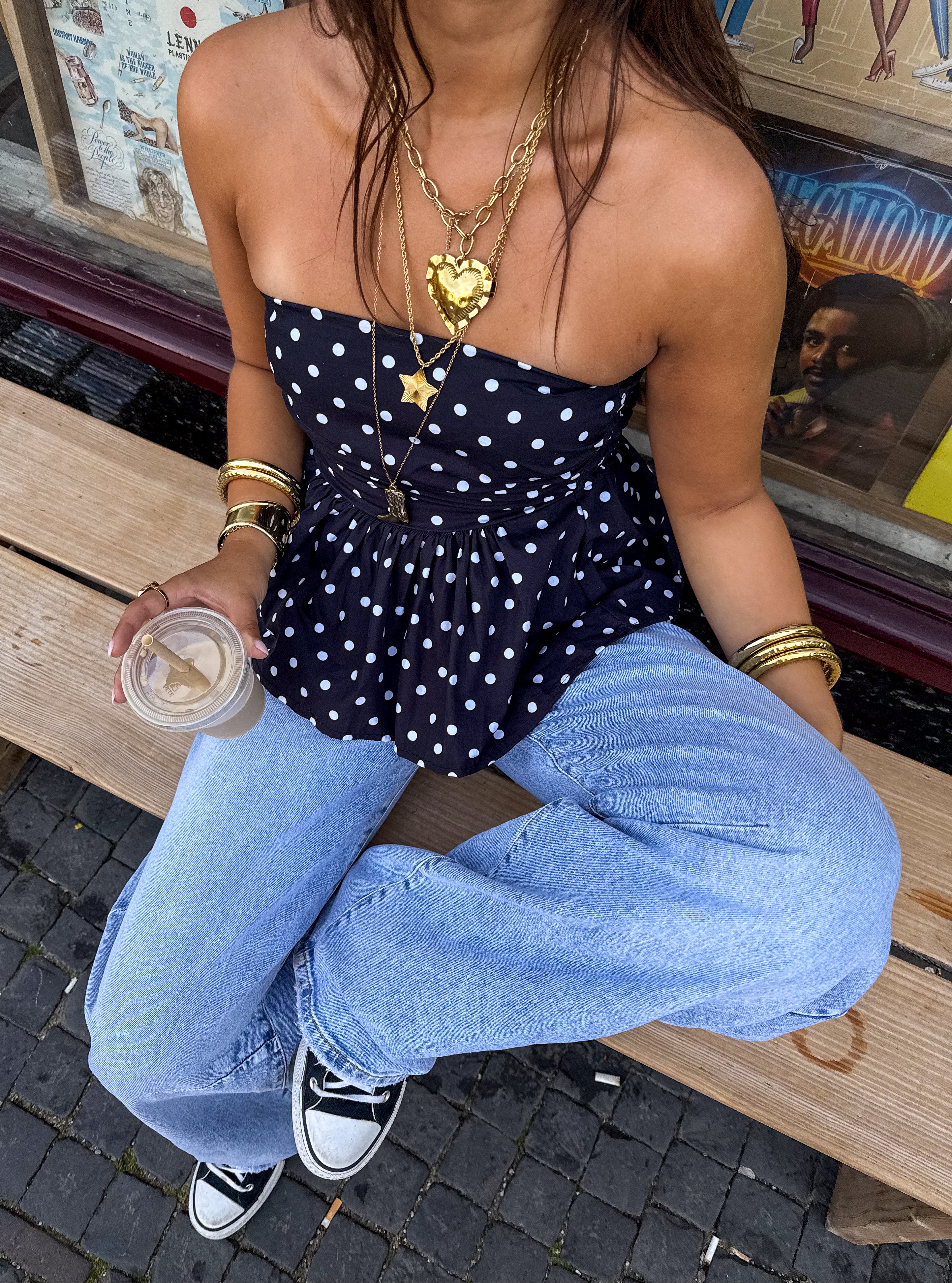 Suze Dots Bandeau Top Black