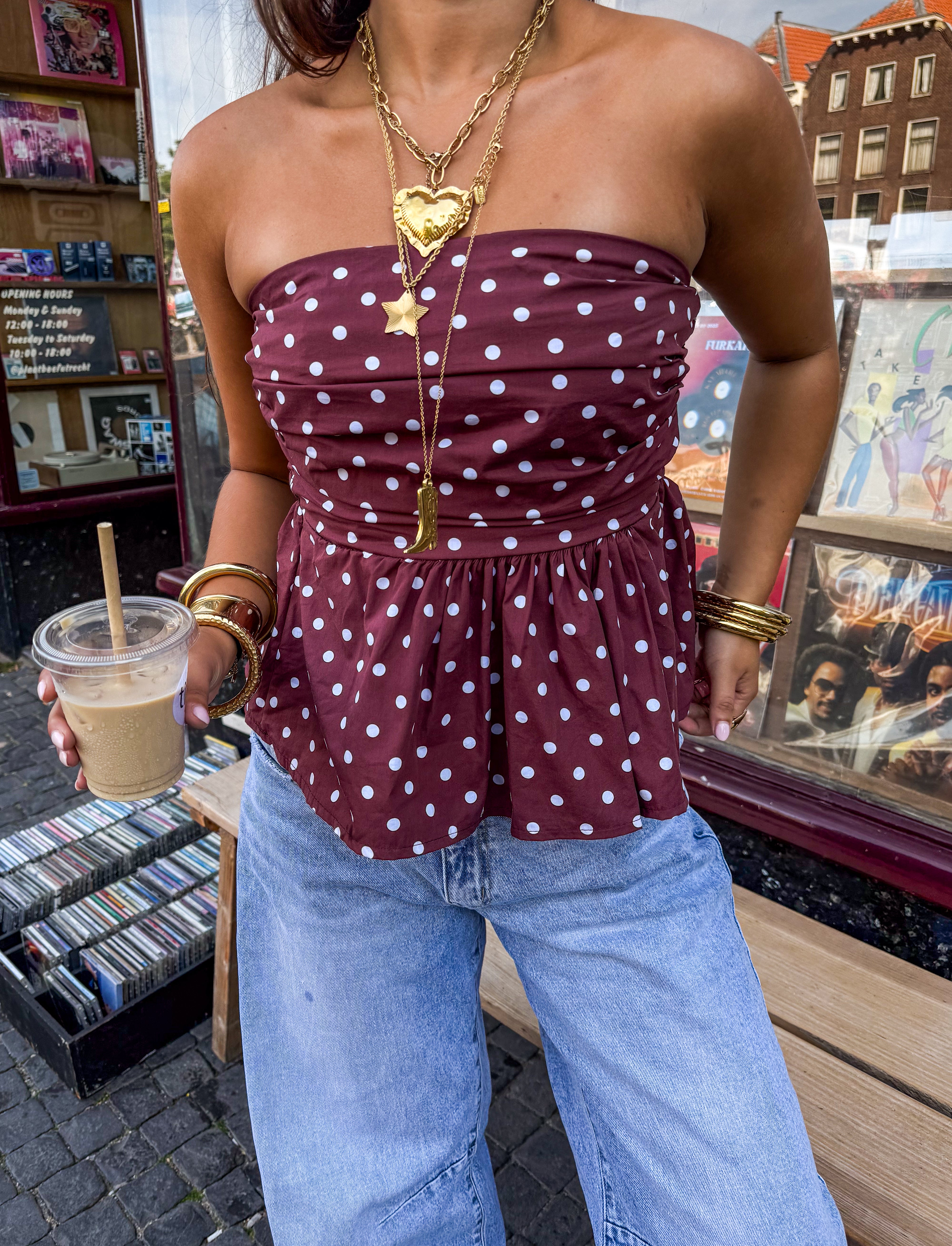 Suze Dots Bandeau Top Bordeaux