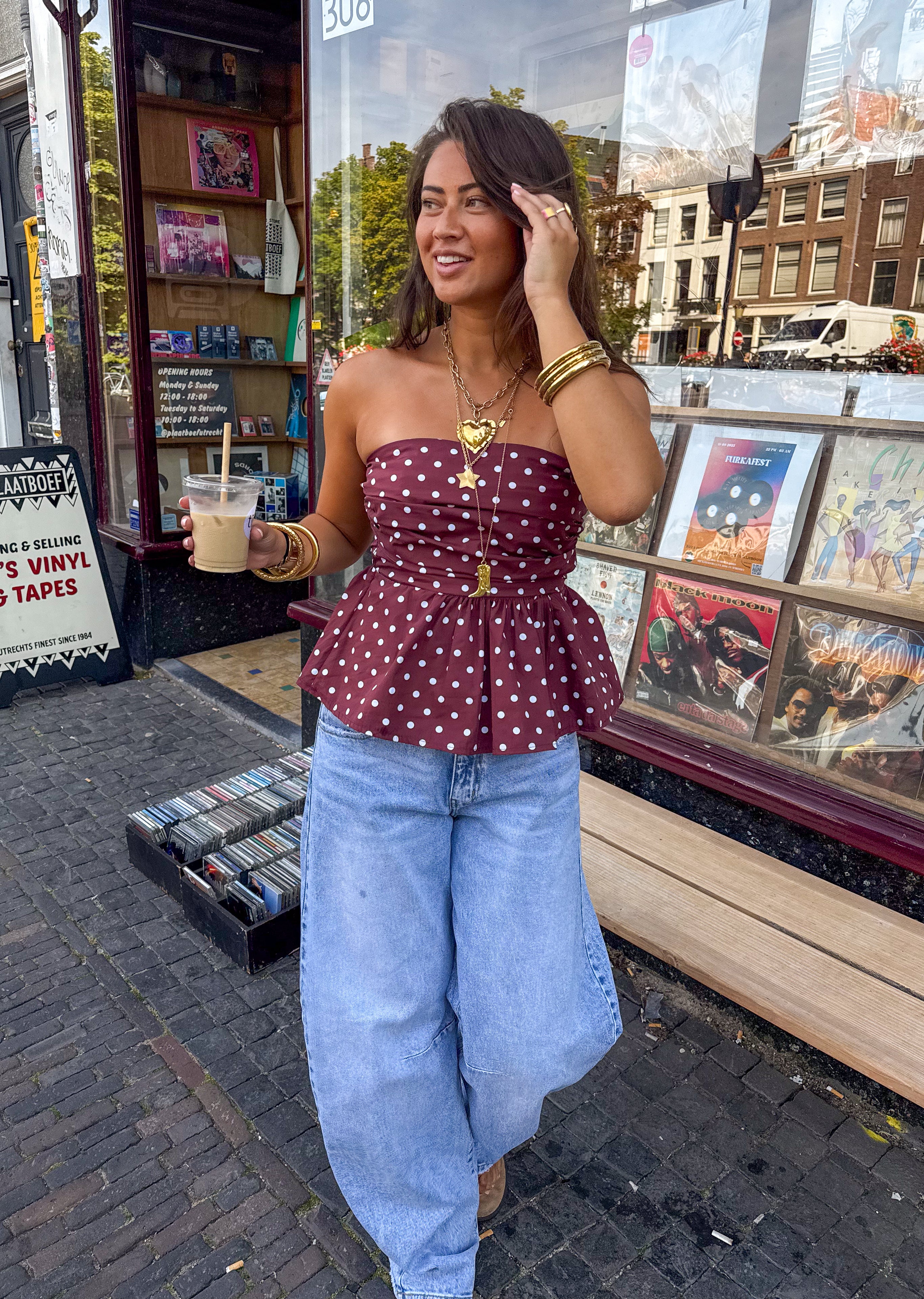 Suze Dots Bandeau Top Bordeaux
