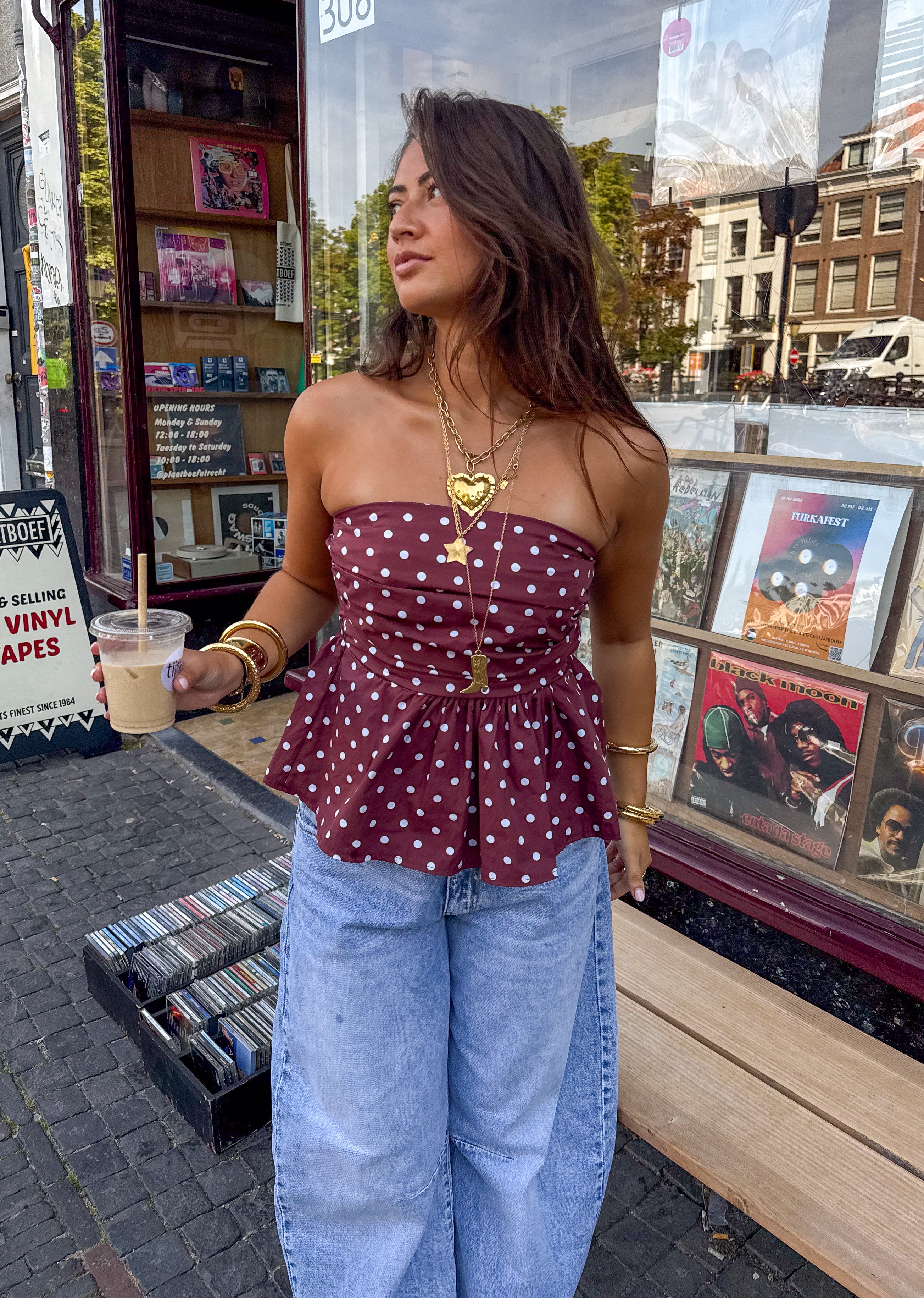 Suze Dots Bandeau Top Bordeaux