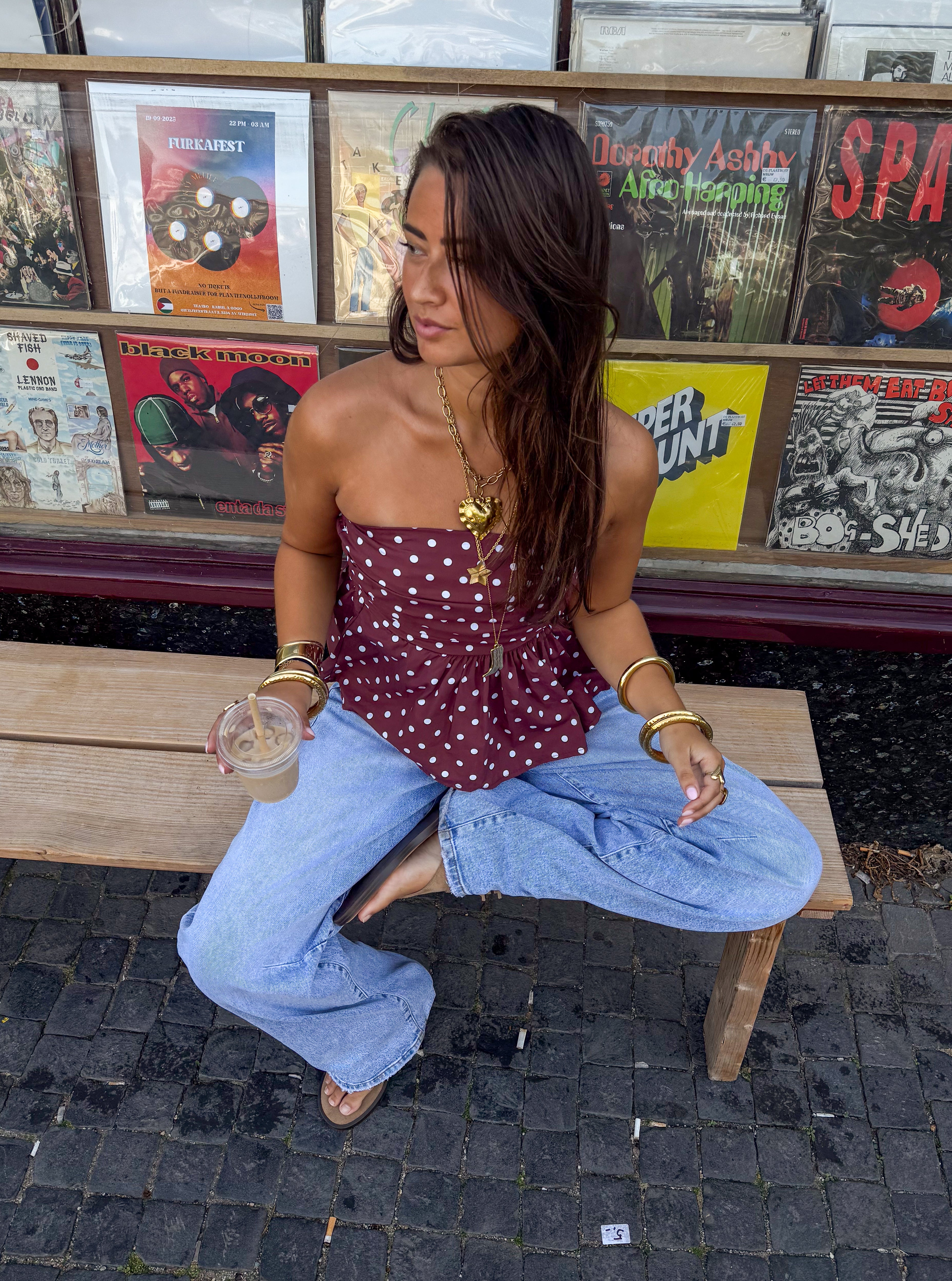Suze Dots Bandeau Top Bordeaux
